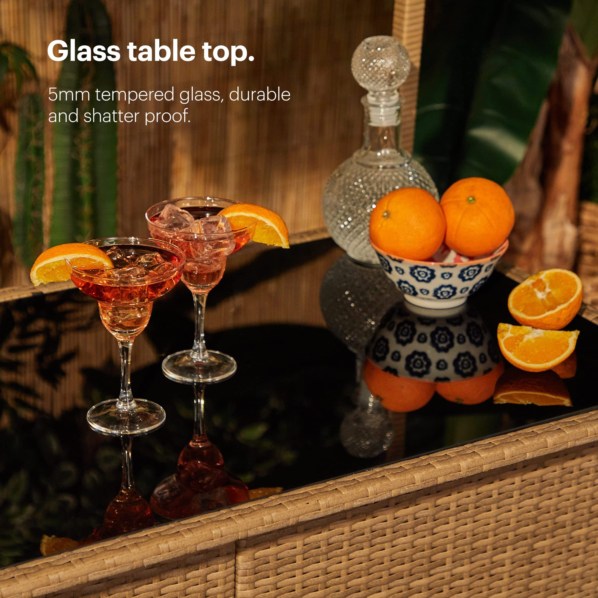 【Home&Garden】Bar Set - Garden Bar Table, 2 Stools & Canopy Roof - Hand-Woven Rattan Cocktail Outdoor Bar