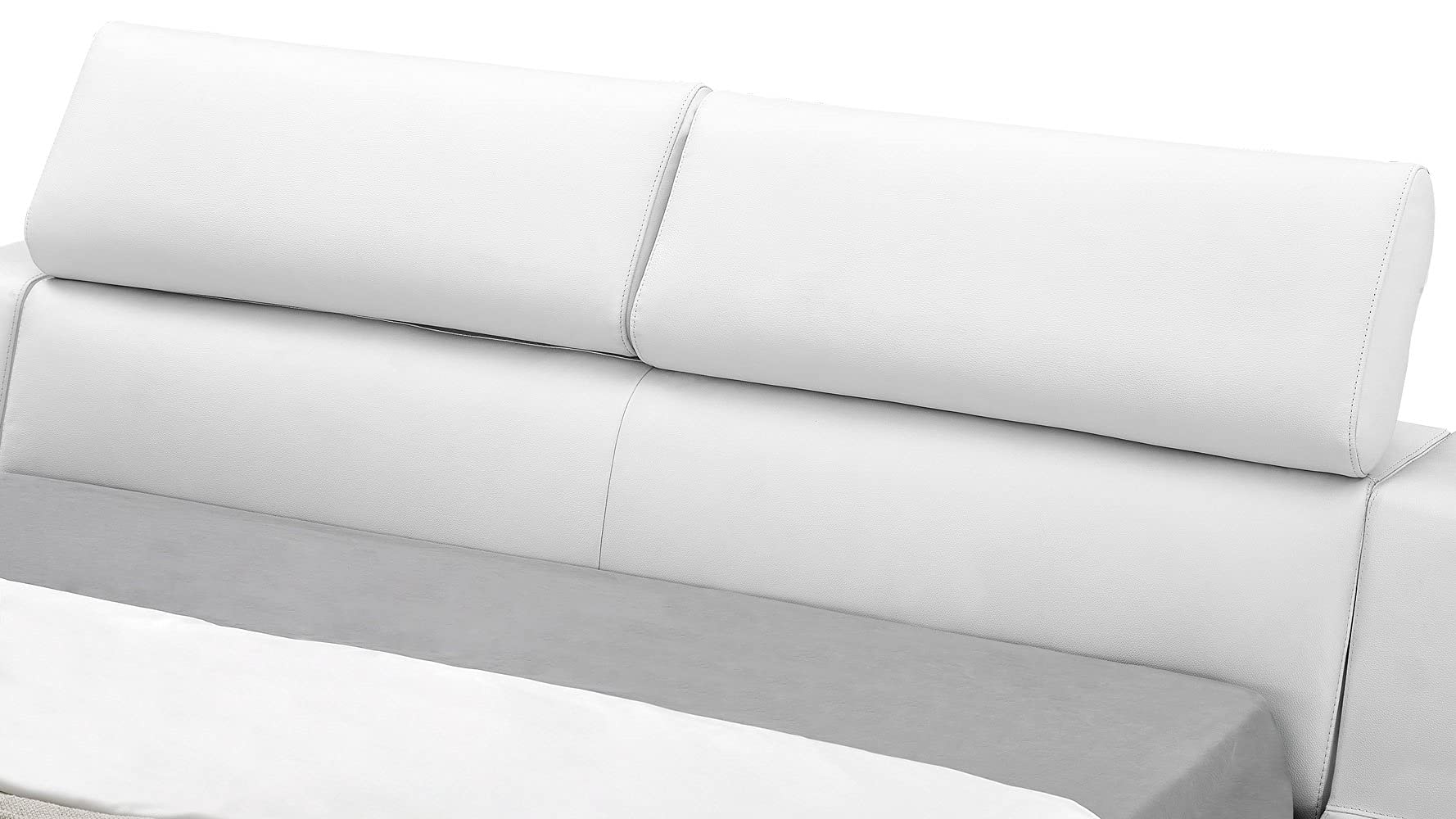 【Furniture】Hera Genuine White Leather Platform Bed with Adjustable Headrests - King