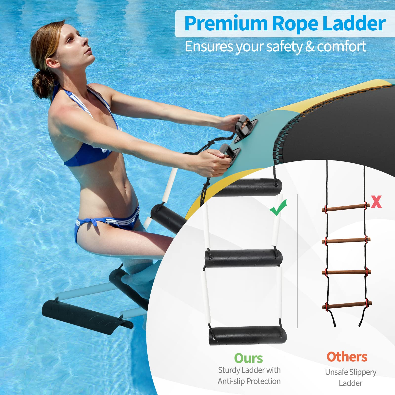 【Sports&Outdoors】Inflatable Water Trampoline, 10FT/12FT/15FT Recreational Water Bouncer