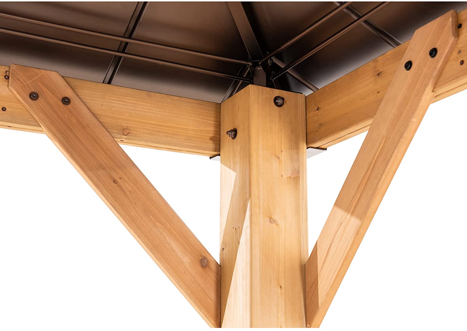 【Gazebo】Outdoor Patio 11x13 ft. Cedar Framed Wood Gazebo with Brown Steel, Roof Hardtop