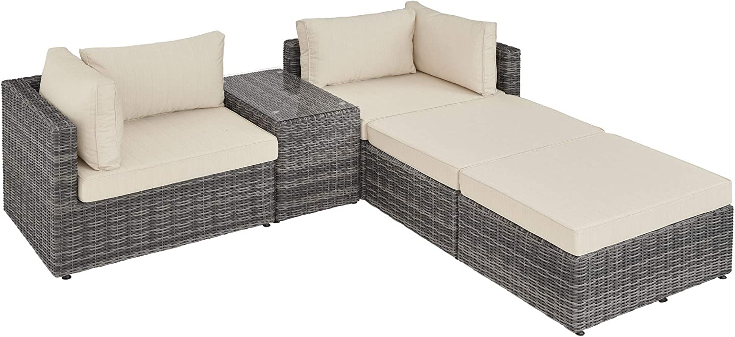 Luxury Double Rattan Chair Aluminium, Lounge Furniture, Garden Set with Table, Easily Combined, with Cushions