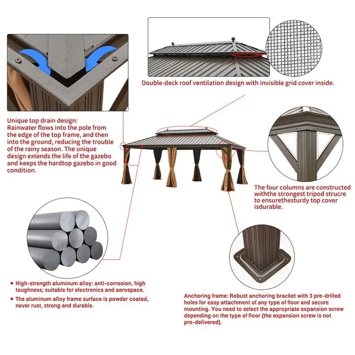 【Gazebo】20 Ft. W x 12 Ft. D Galvanized Steel Patio Gazebo