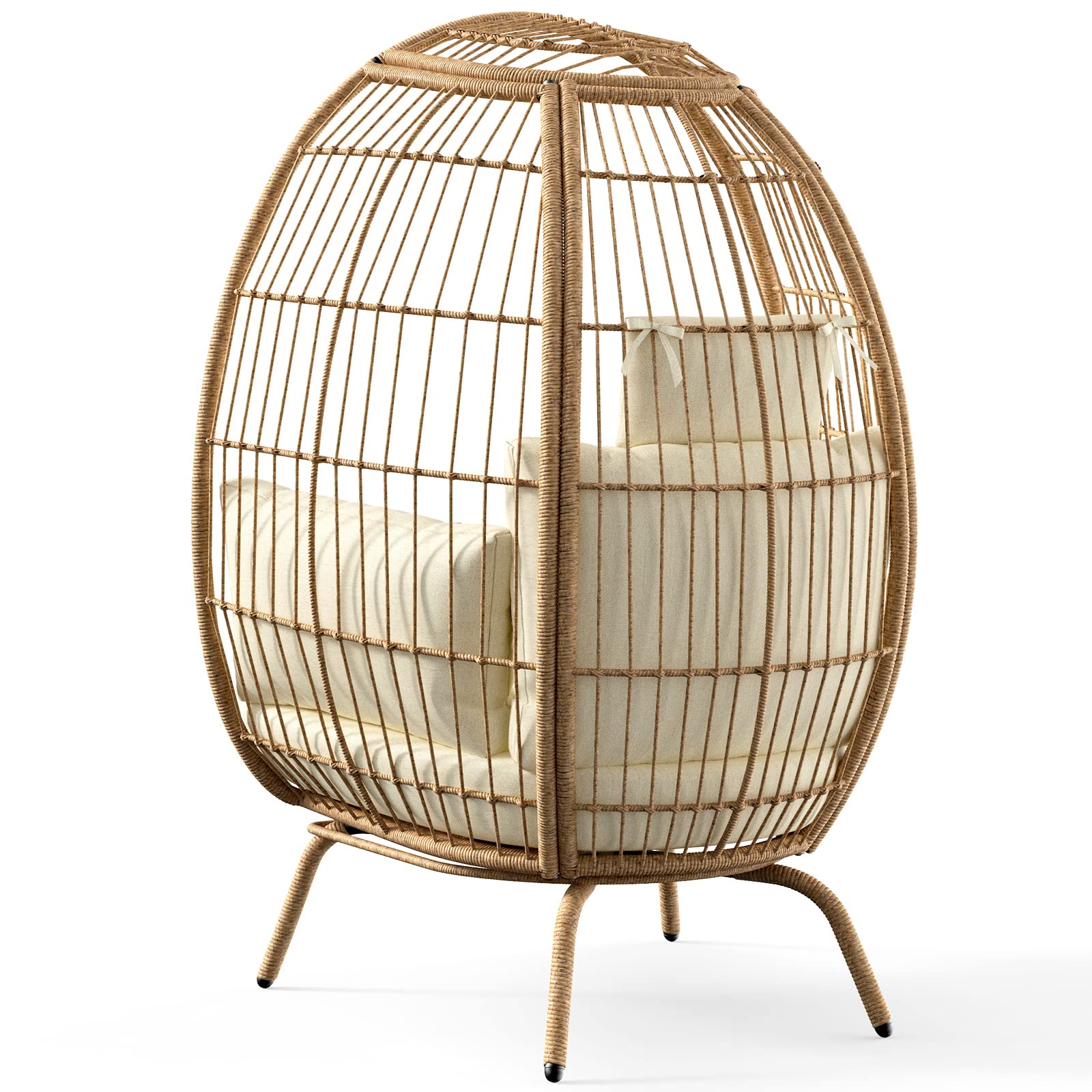 【Furniture】Wicker Egg Chair Outdoor Indoor Oversized Lounger with Stand and Cushions Egg Basket Chair