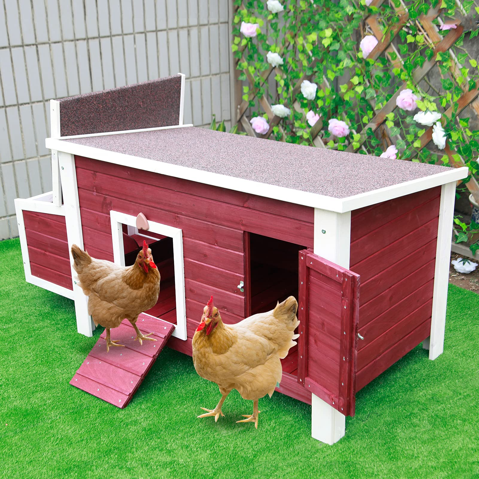 【Home&Garden】Weatherproof Outdoor Chicken Coop with Nesting Box, Outdoor Hen House with Removable Bottom