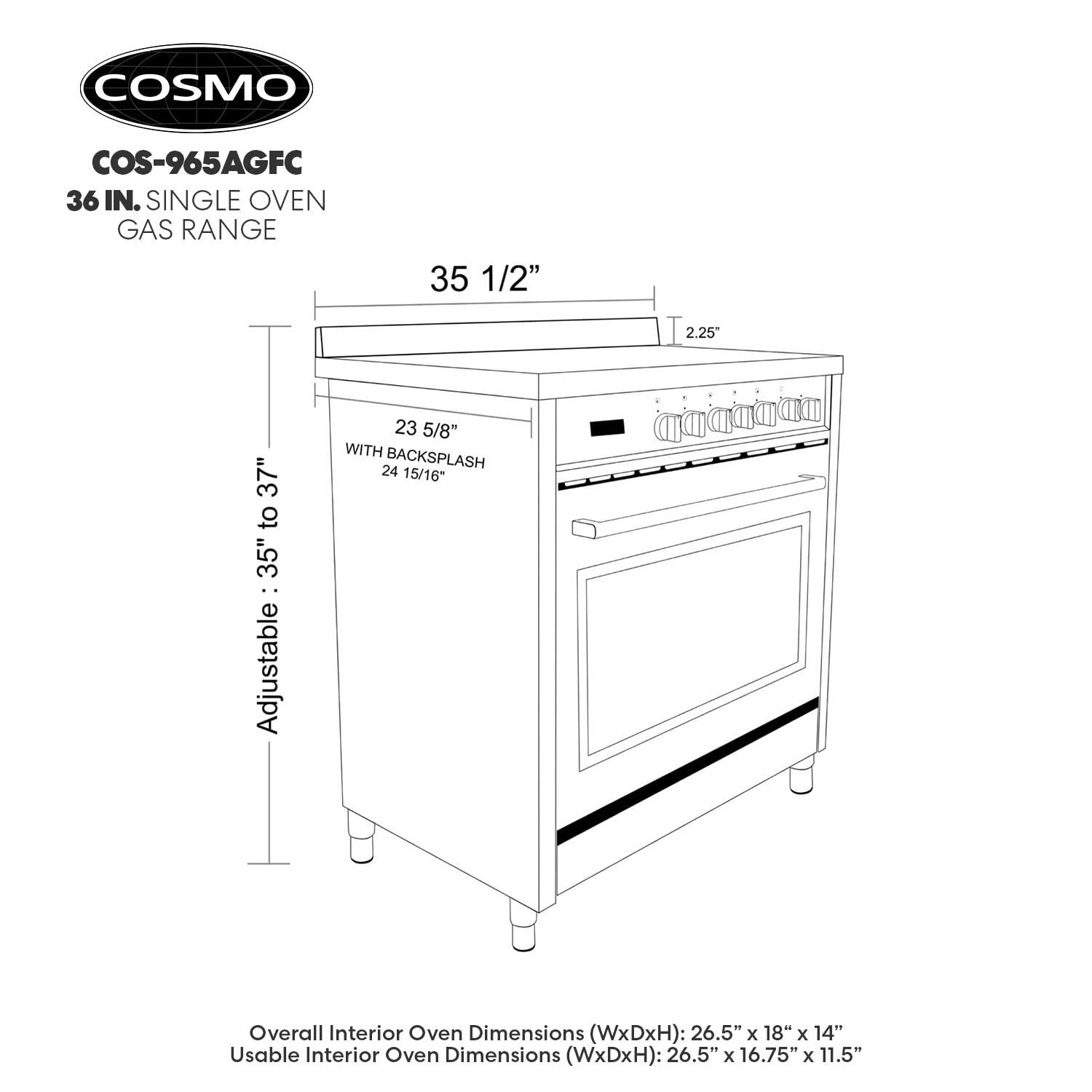 【Appliances】36 in. Gas Range with 5 Burner Cooktop, 3.8 cu. ft. Capacity Rapid Convection Oven with 5 Functions