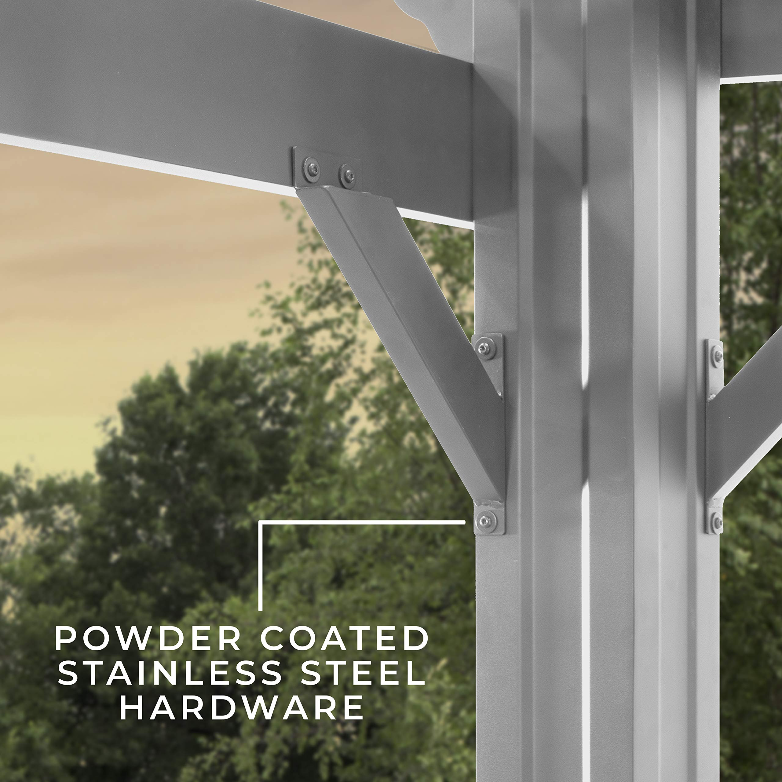 【Home&Garden】14' x 10' White Steel Traditional Pergola with Sail Shade Soft Canopy