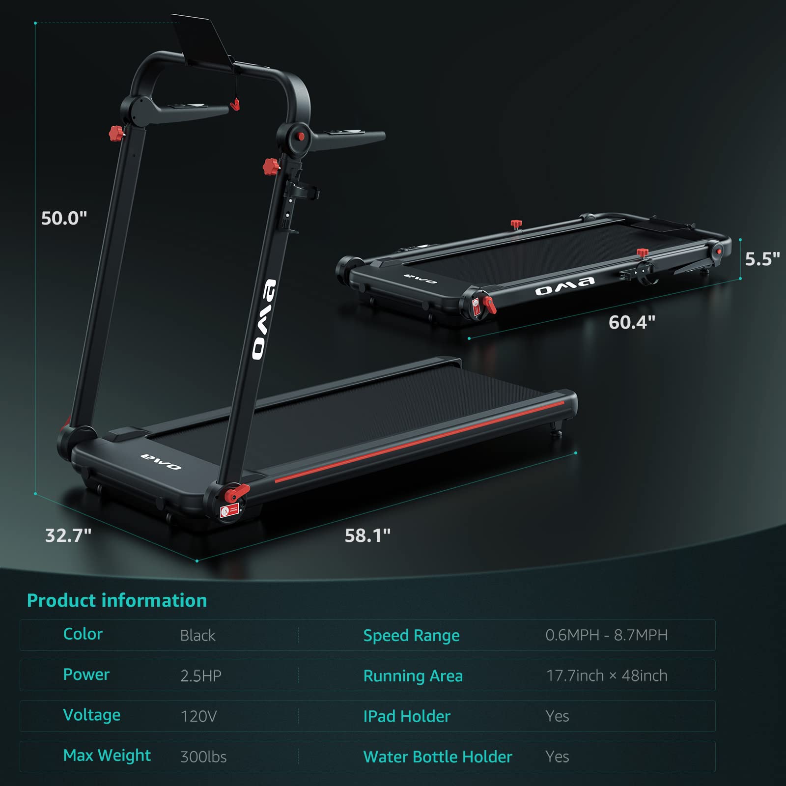 Treadmills for Home 1017EB , Max 2.5HP 300 LBS Capacity Folding Treadmill