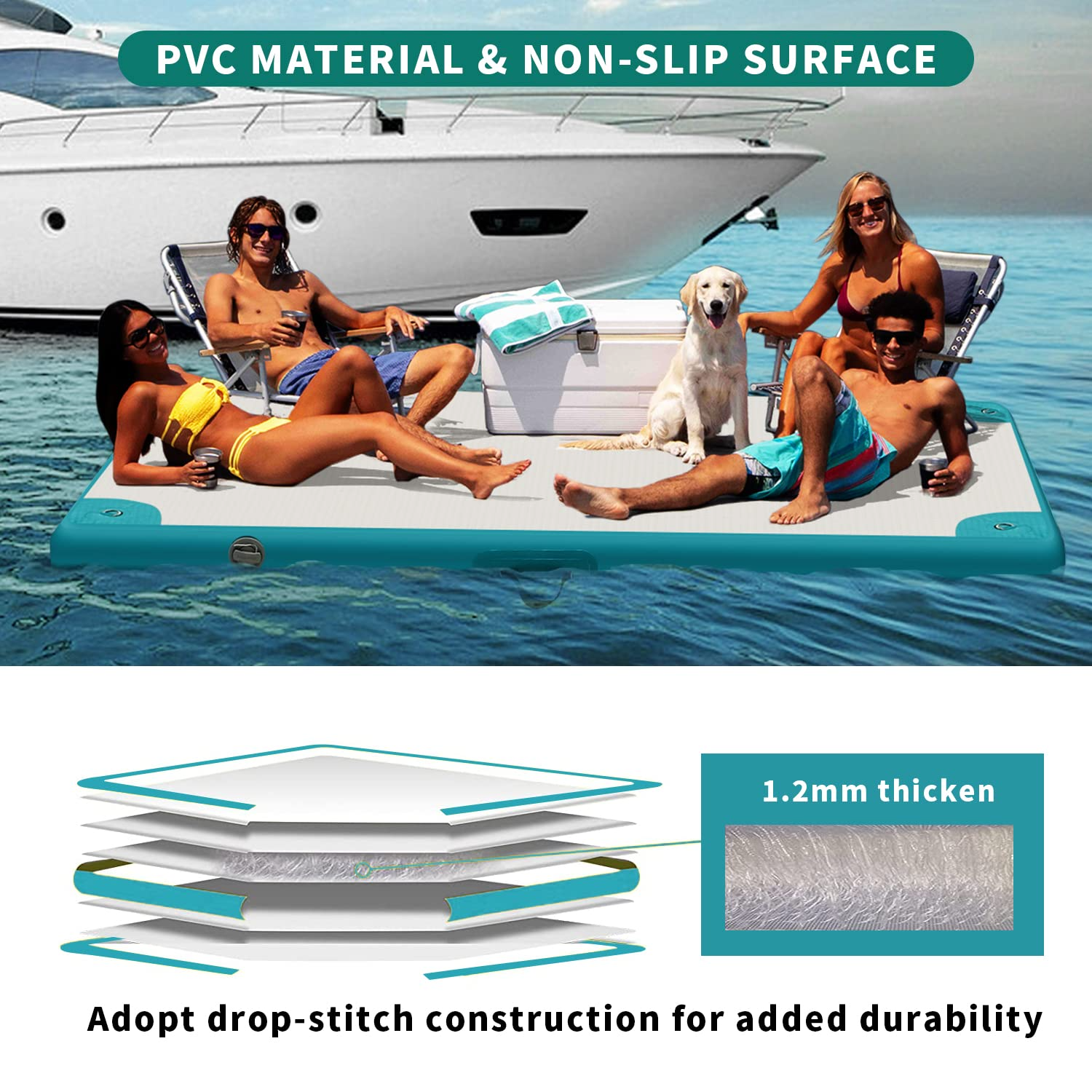 【Sports&Outdoors】Inflatable Dock Platform for Lake, Inflatable Dock Platform Floating Island Raft