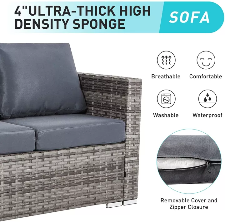 【Furniture】Semi-Assembled Rattan Garden Furniture Set 5 Piece Corner Sofa Cutlery Set