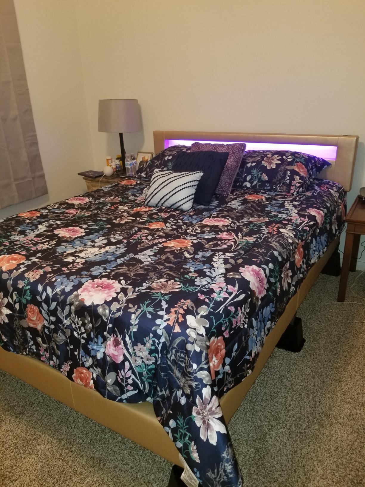 【Furniture】Pezzolla LED Bed Frame King Size - Contemporary Modern Low Profile Platform Bed with 16 Colors LED