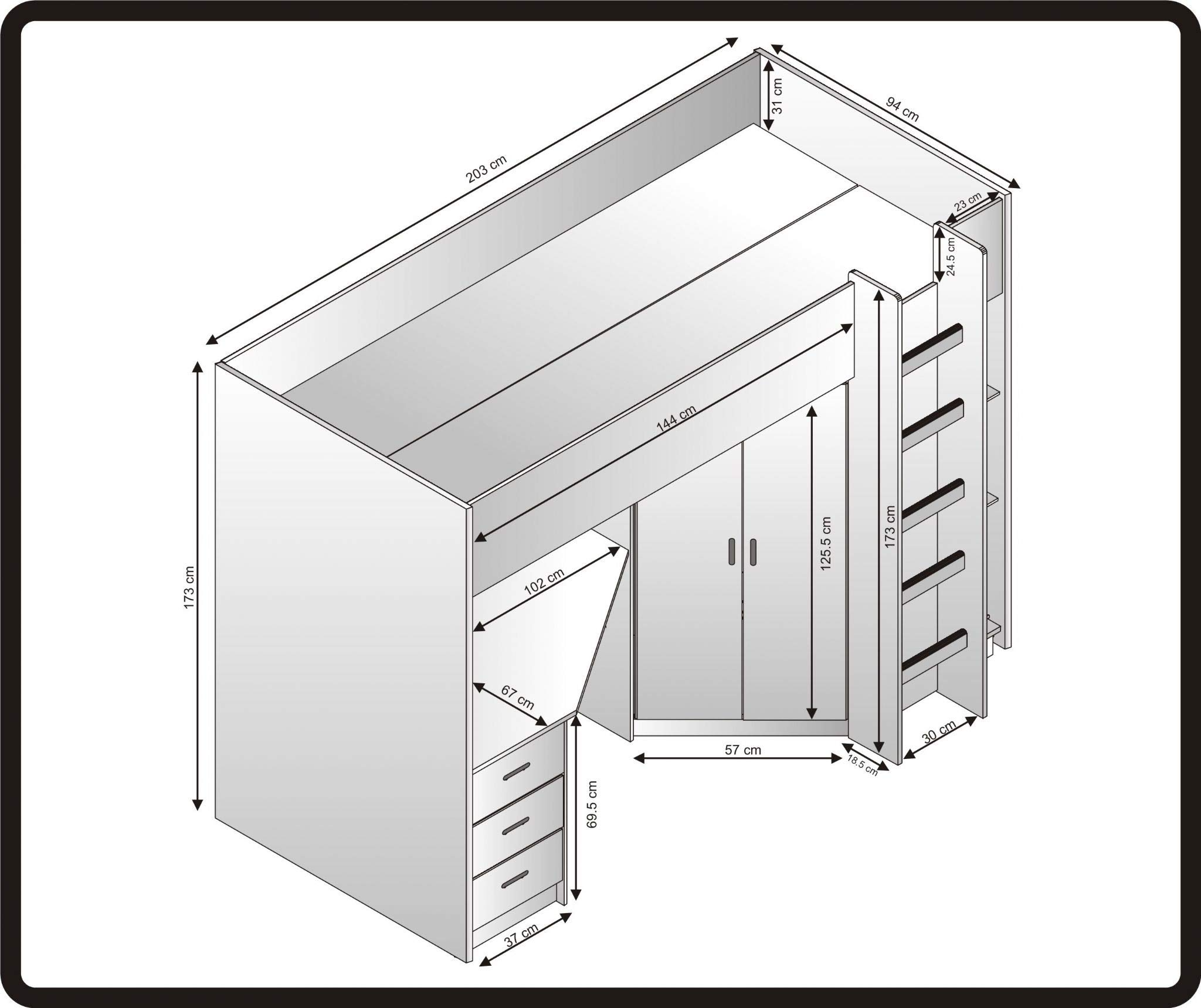 【Furniture】High Sleeper Calder High Bed M227 (Grey & White)