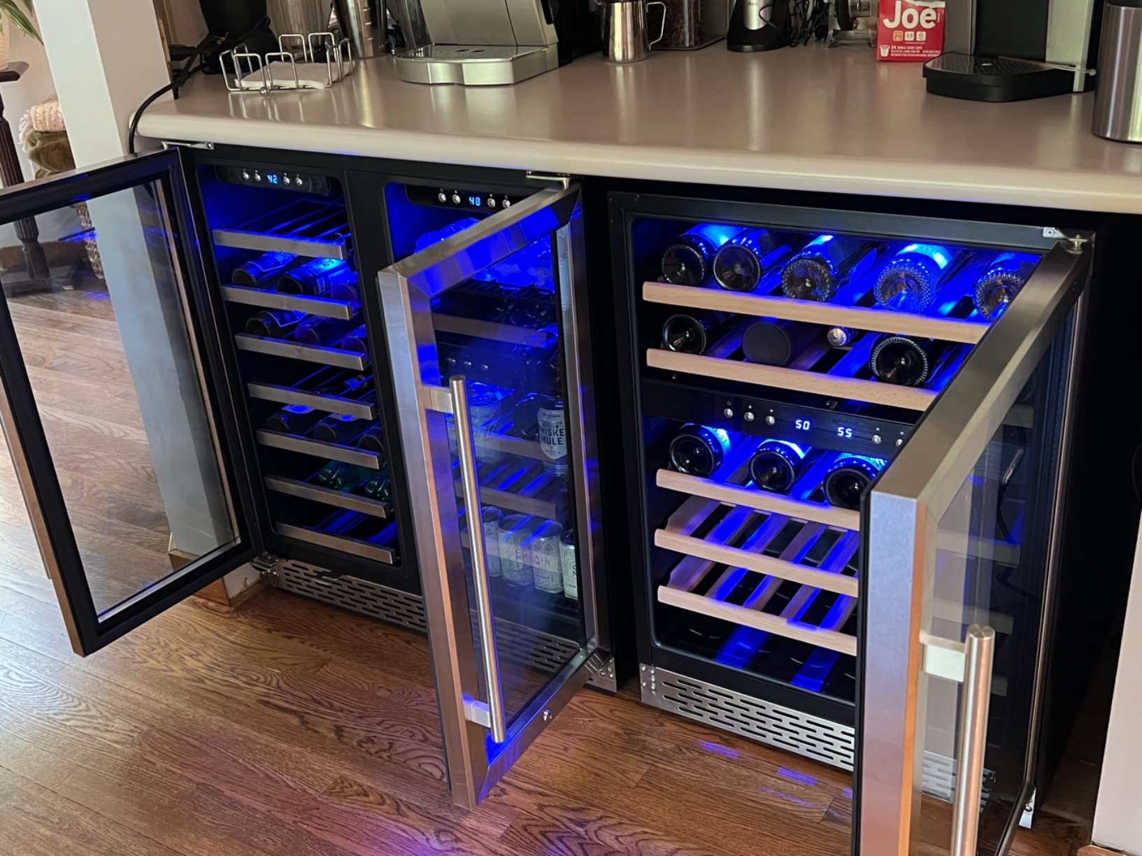 【Appliances】Phiestina 24 Inch Under Counter Wine Cooler - 46 Bottle Built-In Dual Zone Compressor Wine Refrigerator