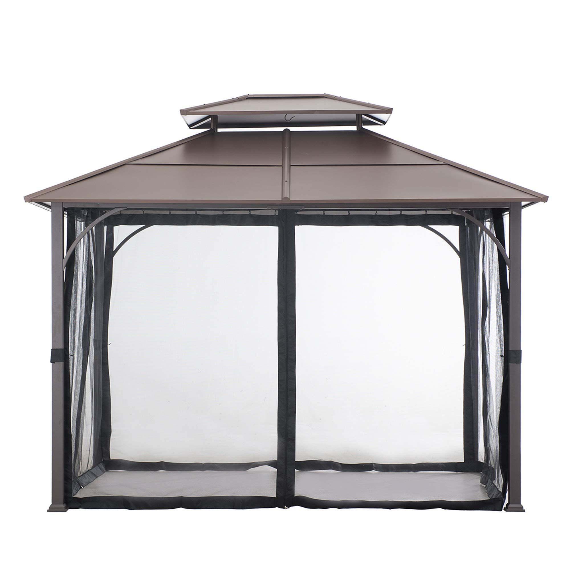 【Gazebo】10x12 Brown Steel Gazebo with 2-Tier Hip Roof Hardtop