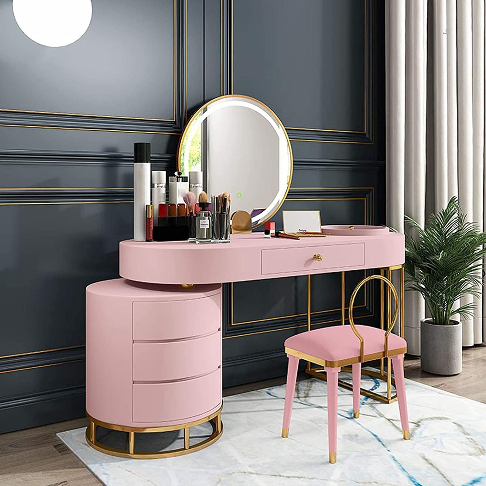 【Furniture】Dressing Table Set Vanity Desk Makeup Table with LED Lights Adjustable Brightness Mirror