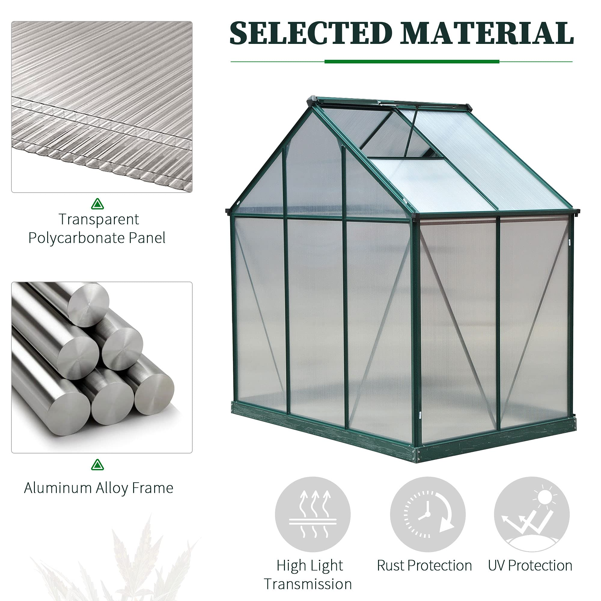 【Home&Garden】6'x4'x7' Polycarbonate Greenhouse Walk-in Plant Greenhouse for Backyard/Outdoor