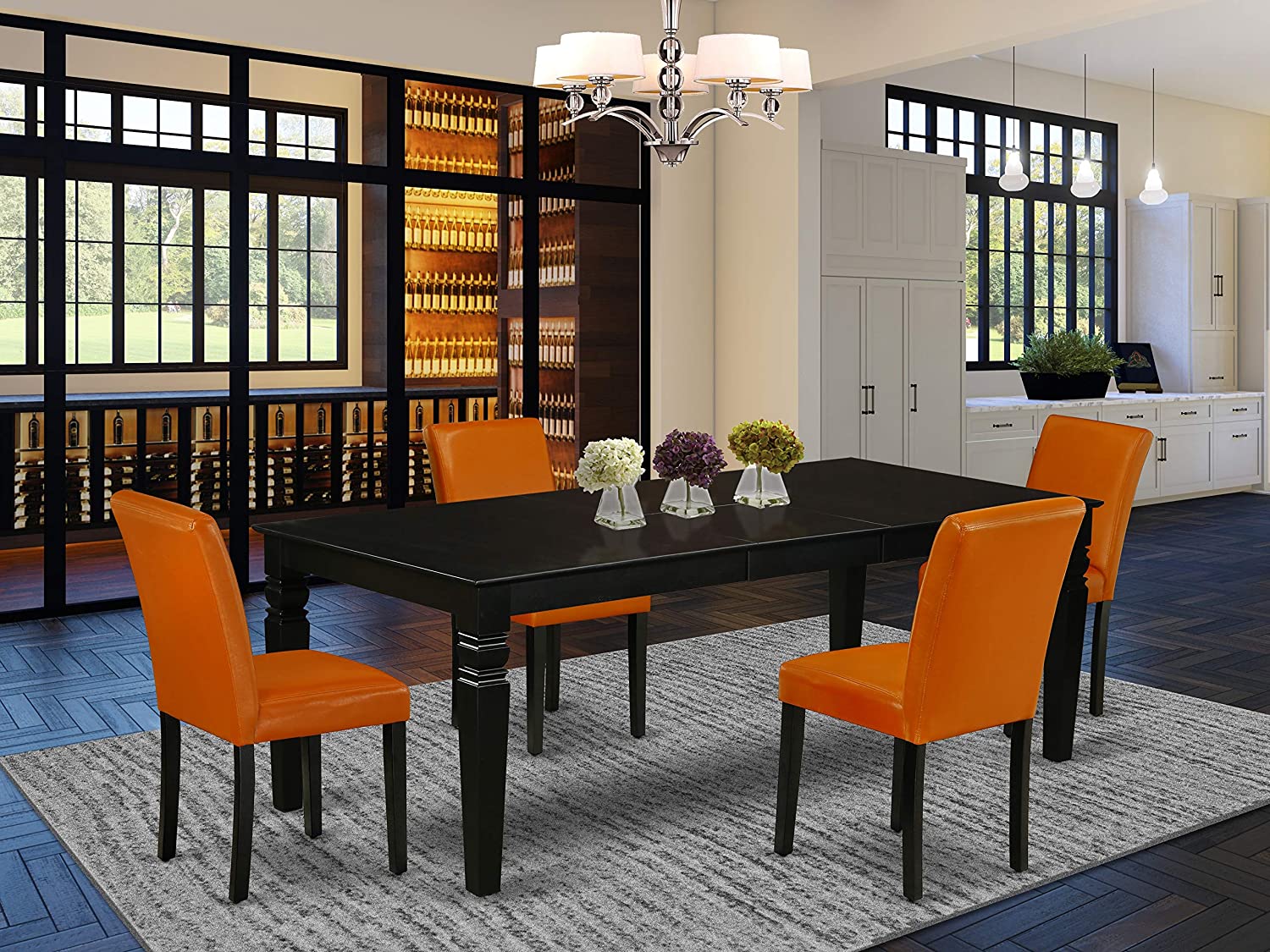 【Furniture】5Pc Rectangular 66/84 Inch Table with 18