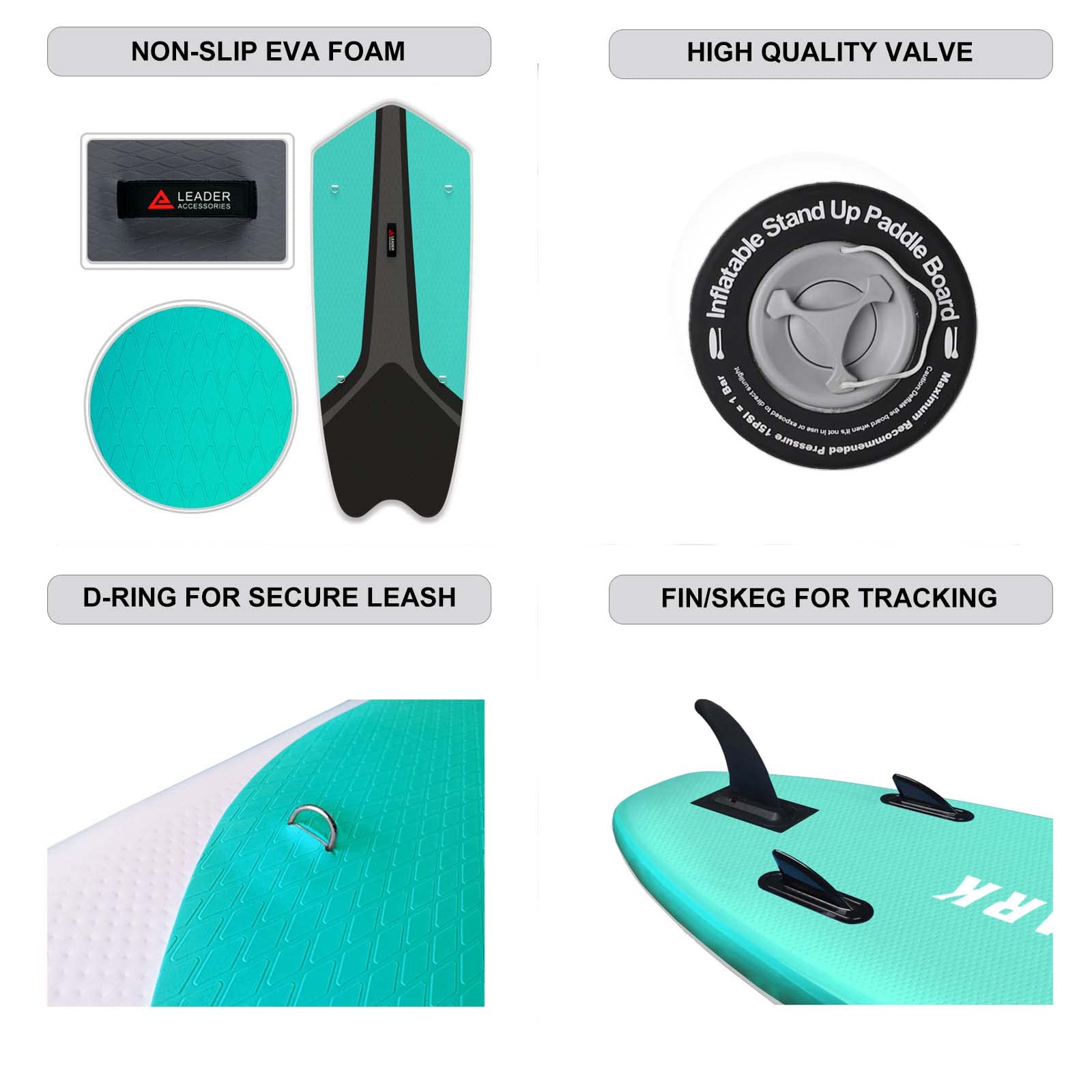 【Sports&Outdoors】Inflatable Stand up Board with Fins Adjustable Paddle Kayak Leash Backpack Pump