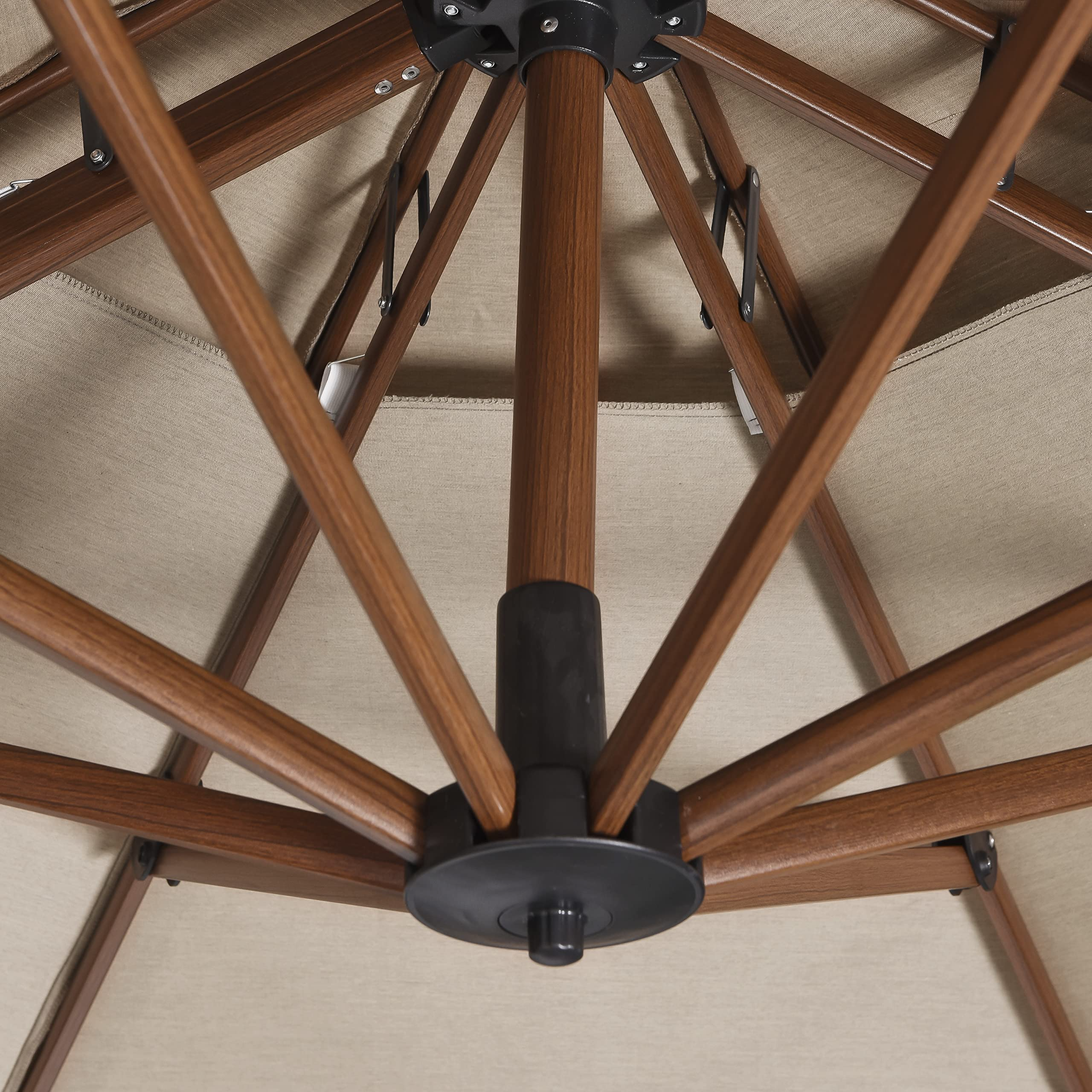 【Home&Garden】11 Ft Double Top Deluxe Sunbrella Wood Pattern Round Patio Umbrella Offset Hanging Umbrella