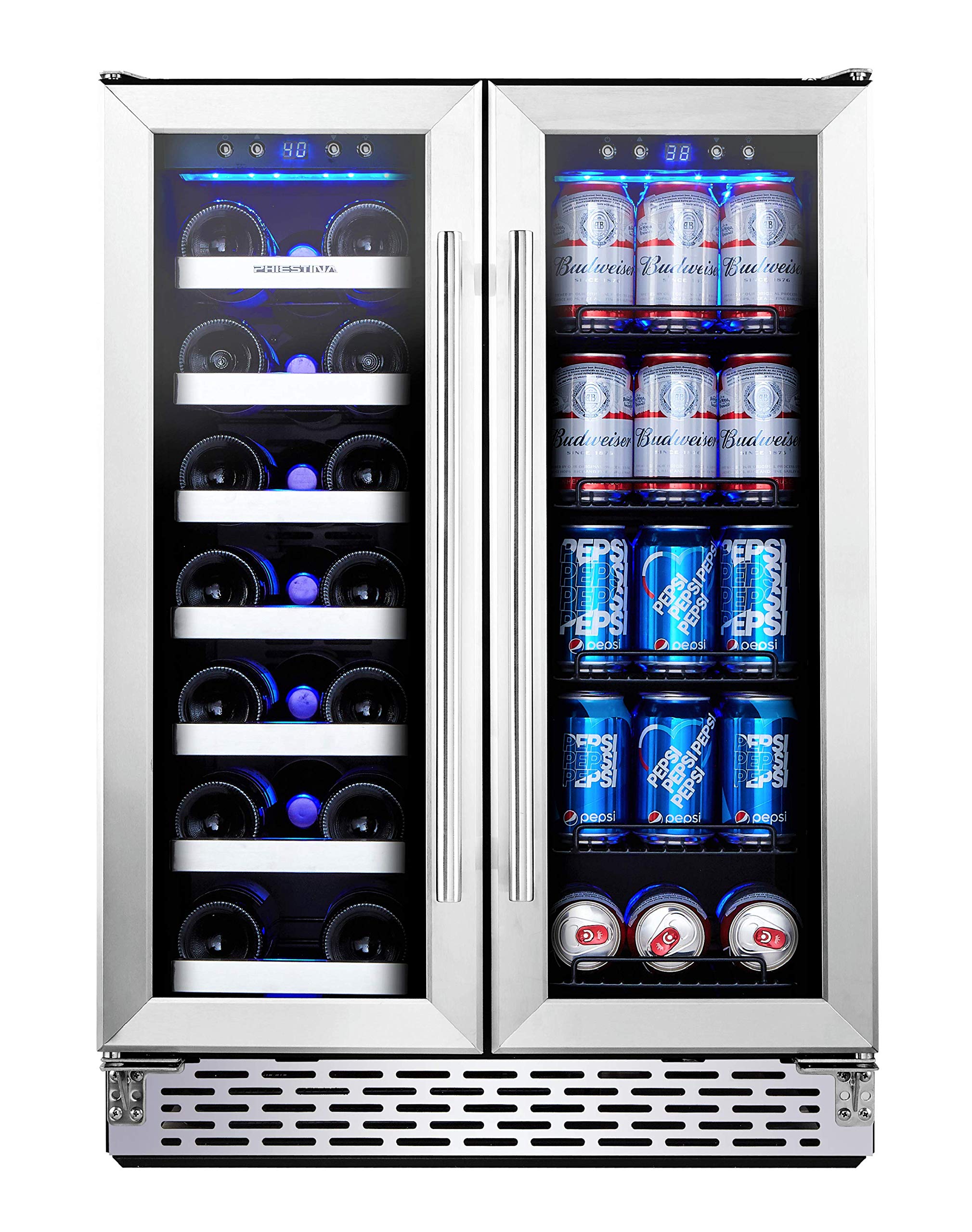【Appliances】Phiestina 24 Inch Under Counter Wine Cooler - 46 Bottle Built-In Dual Zone Compressor Wine Refrigerator