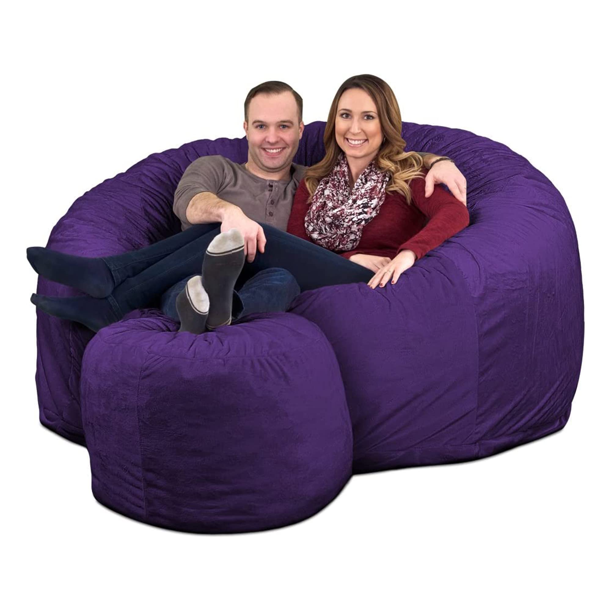 【Furniture】6000 Bean Bag Chair w/Footstool: Giant Foam-Filled Furniture - Machine Washable Covers