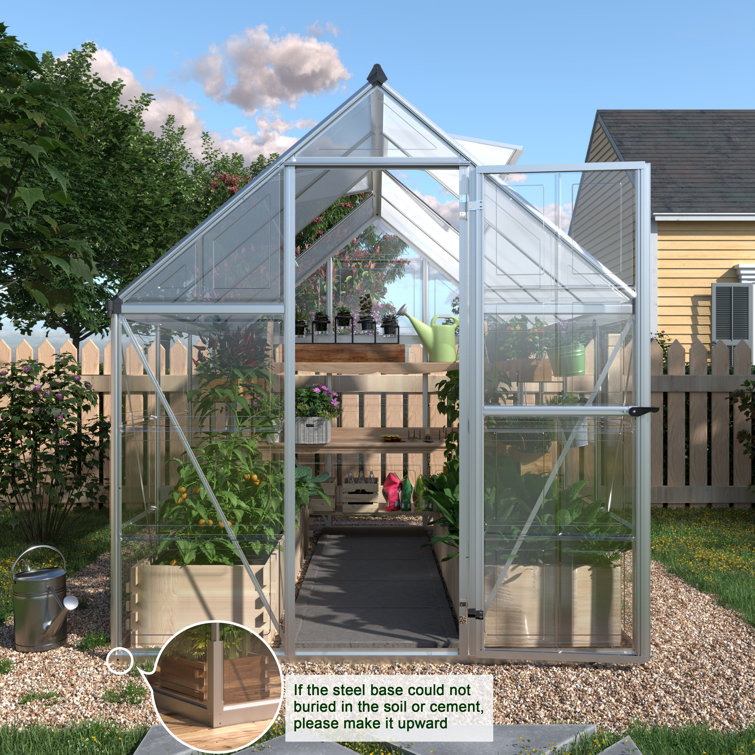 【Home & Garden】6x12 FT Hybrid Polycarbonate Greenhouse with 3 Vent Window Lockable Hinged Door
