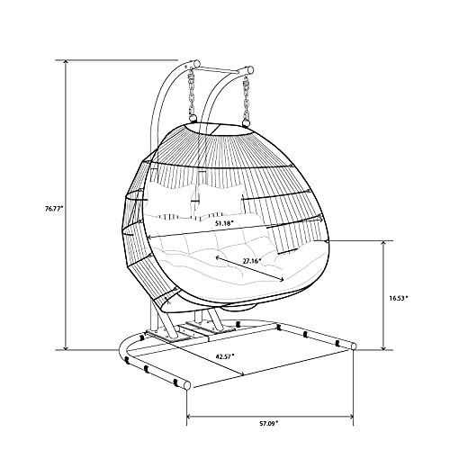 【Home&Garden】Double Hanging Egg Chair Swing - 2 Person Heavy Duty Hanging Wicker Rattan Swing Chair