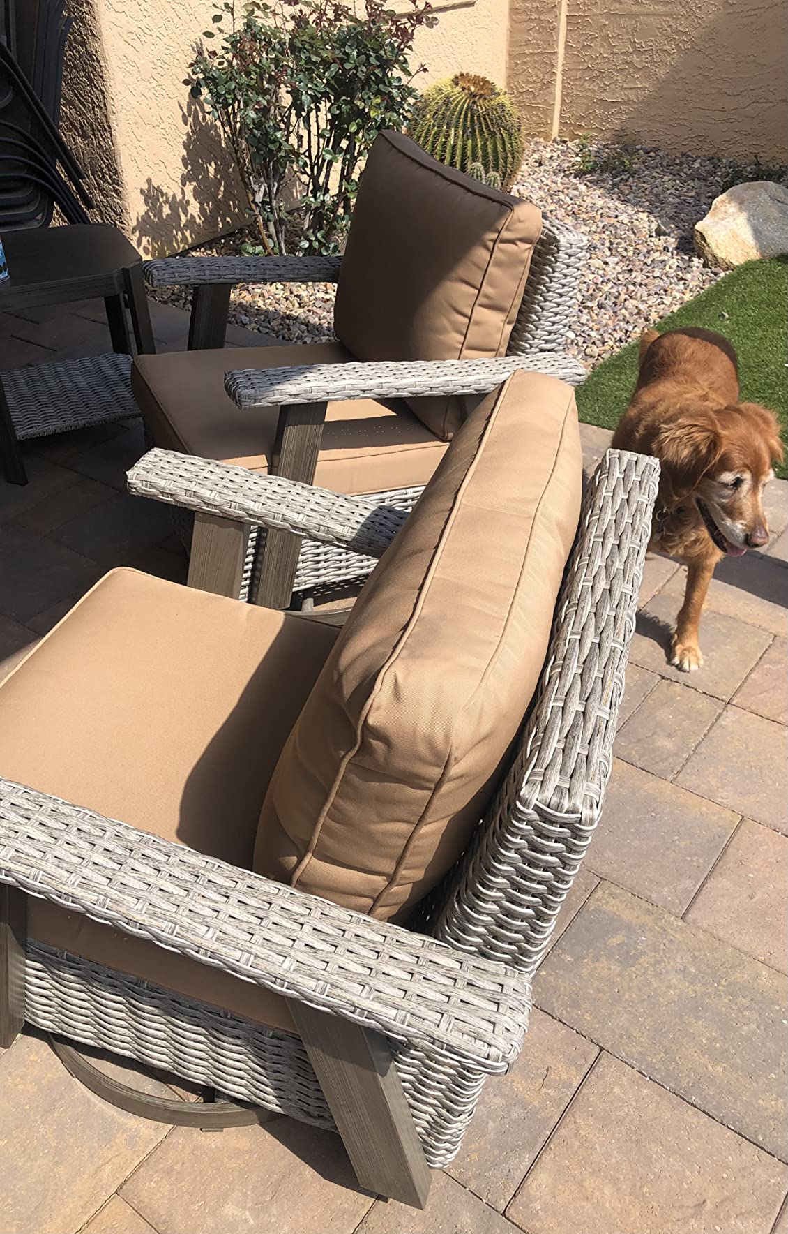 【Furniture】Outdoor Swivel Rocker Patio Chairs Sets of 2 and Matching Side Table - 3 Piece Wicker Patio Bistro Set