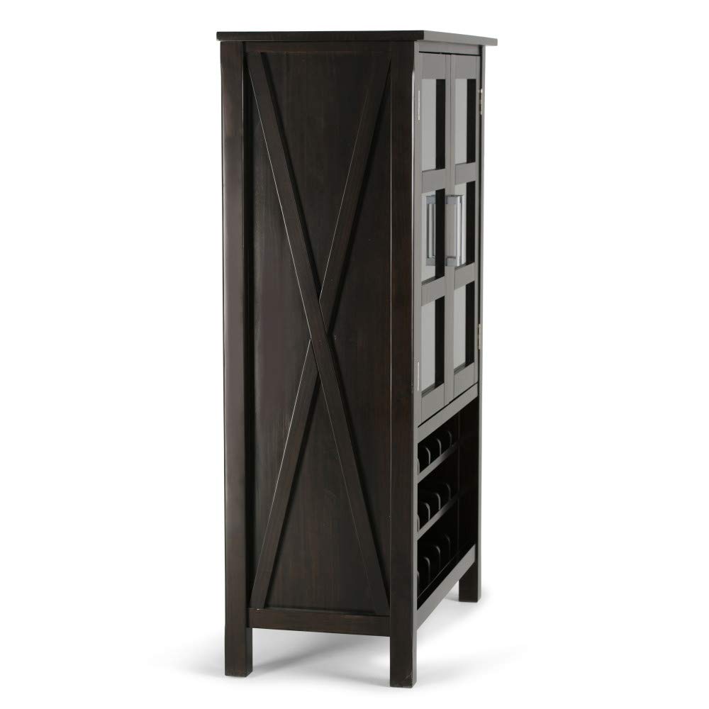 【Furniture】Kitchener 18-Bottle SOLID WOOD 32 inch Wide Contemporary High Storage Wine Rack Cabinet