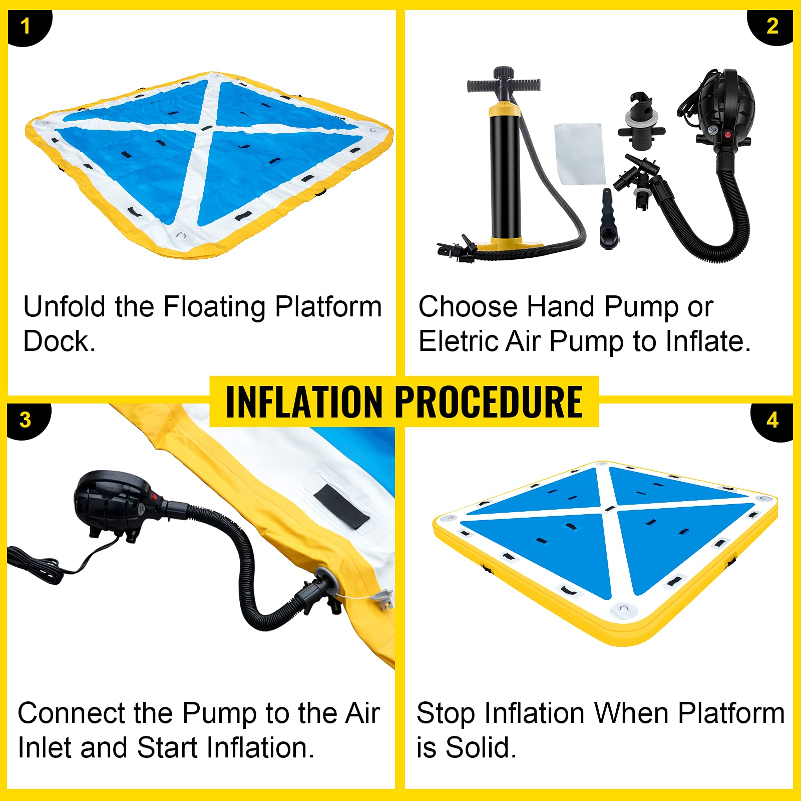 【Sports&Outdoors】Inflatable Floating Dock, Inflatable Dock Platform with Electric Air Pump, 4-6 People