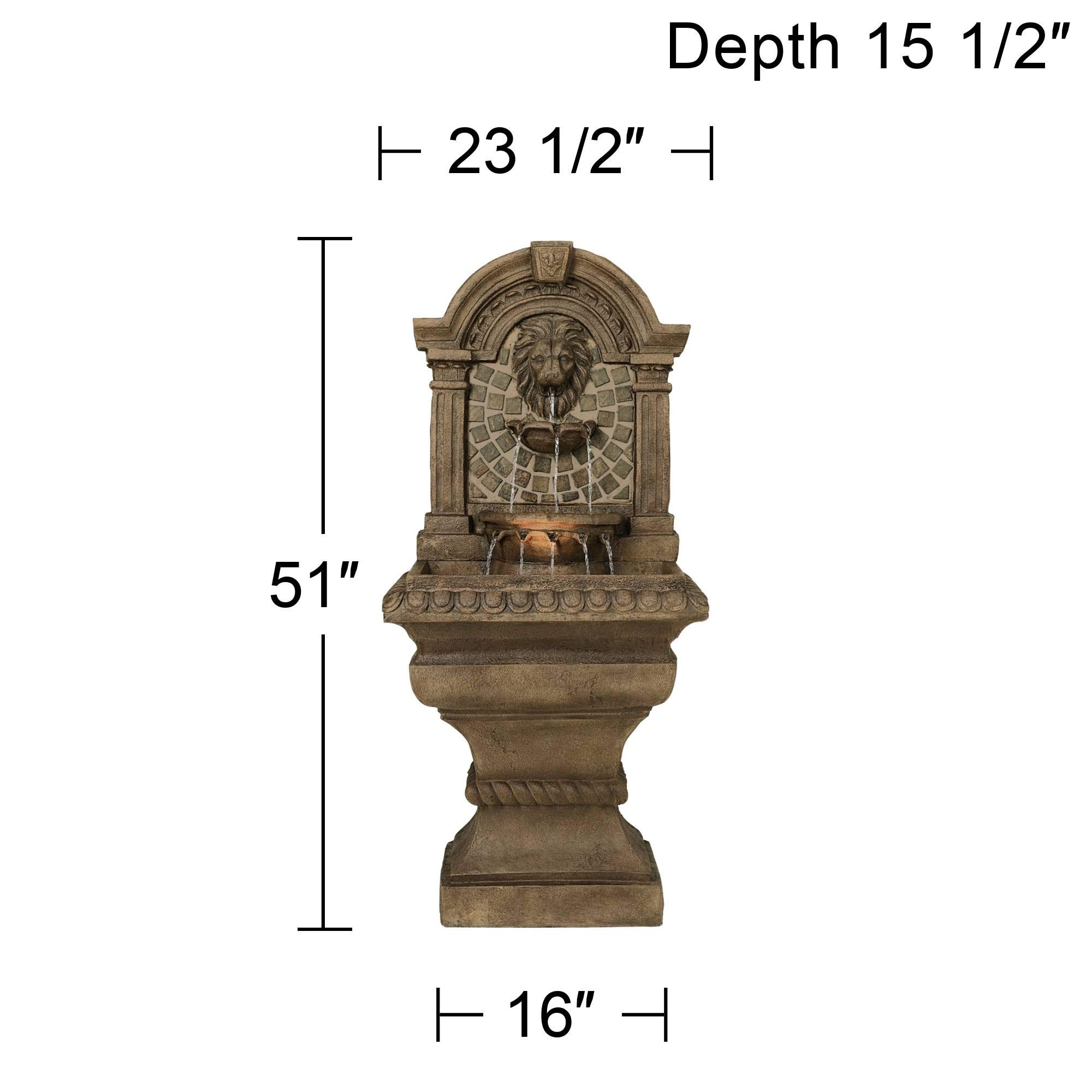 【Décor】Royal Lions Head Mediterranean Outdoor 3 Tiered Wall Water Fountain 51