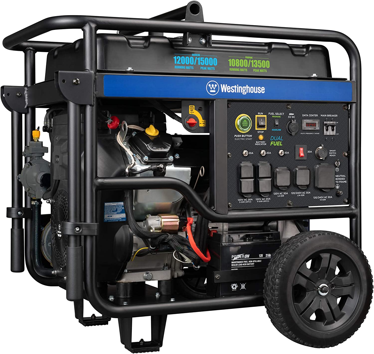 【Appliances】12500 Watt Dual Fuel Home Backup Portable Generator, Remote Electric Start, Transfer Switch Ready
