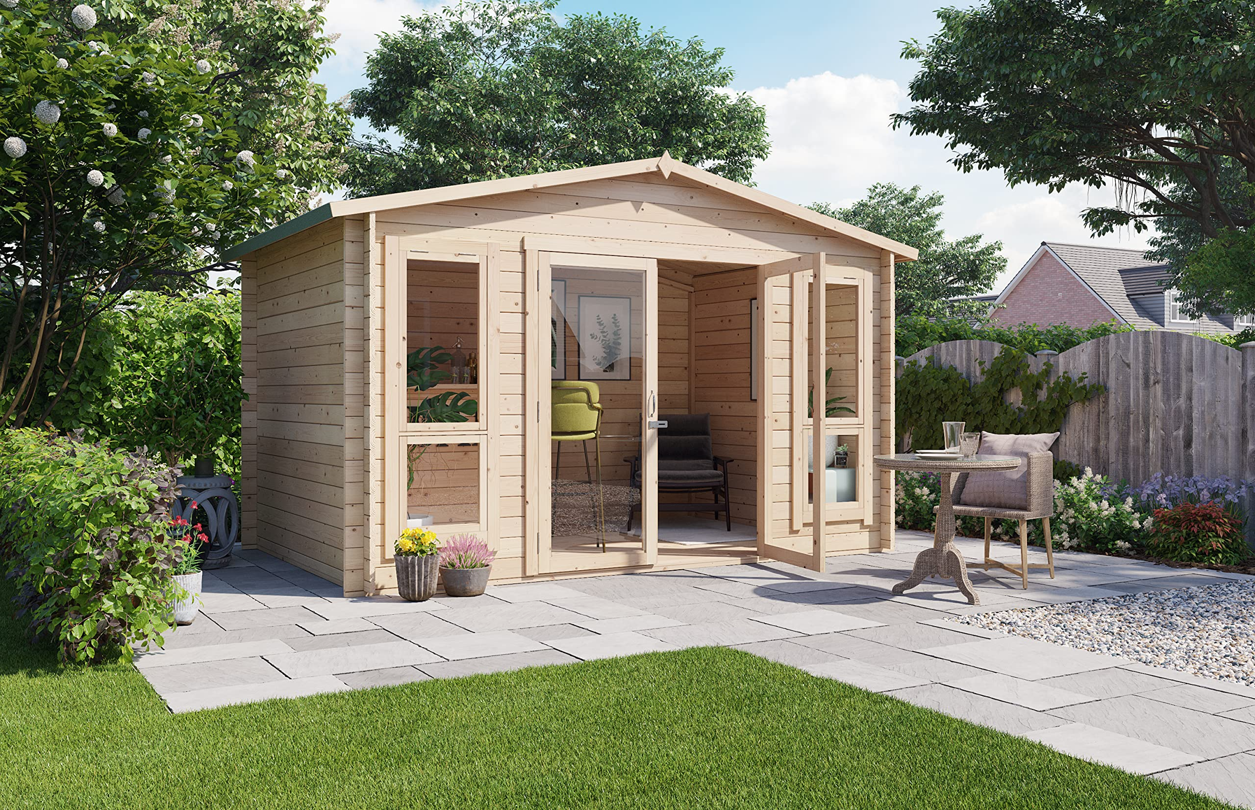 【Home&Garden】Log Cabin Summerhouse Garden Bar Room Apex Wooden Summer House Studio Home Office