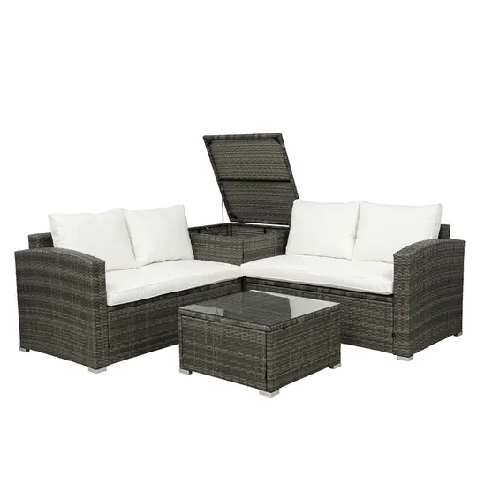 【Furniture】4 PCS Outdoor Cushioned PE Rattan Wicker Sectional Sofa Set
