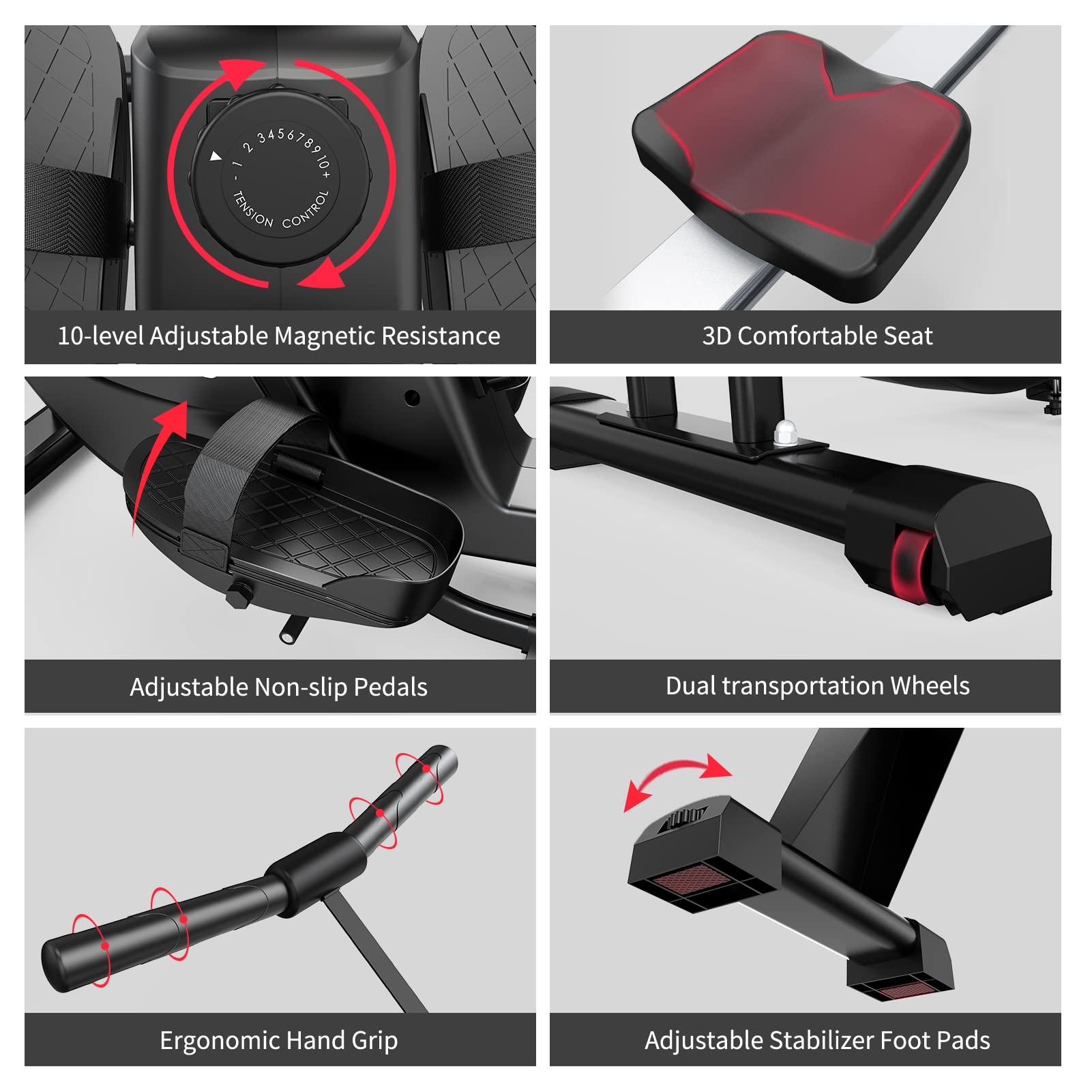 【Sports&Outdoors】Magnetic Rower Rowing Machine with LCD Display 300LB Weight Capacity Row Machine Exercise Rower