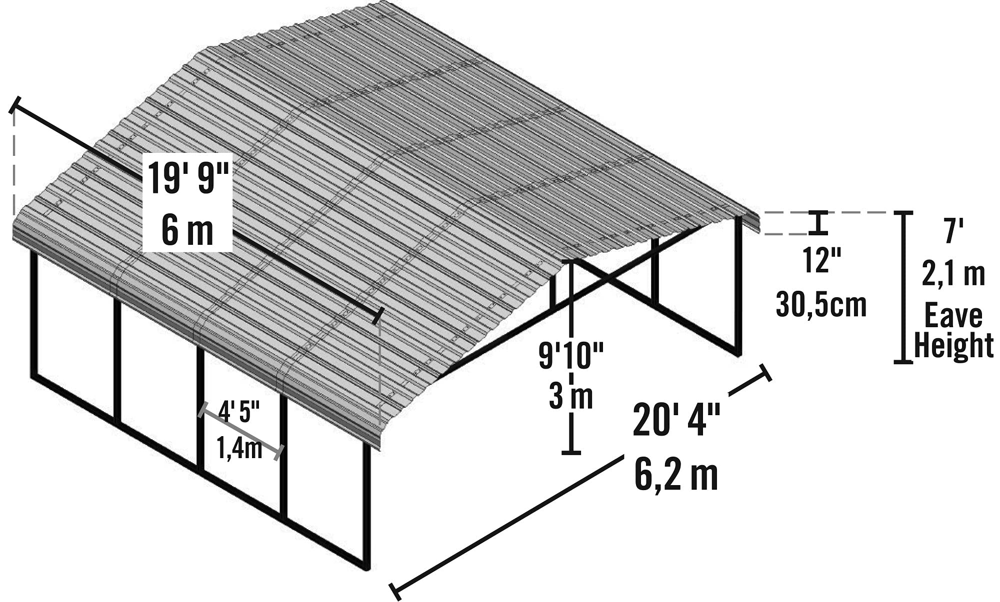 【Home&Garden】20' x 20' 29-Gauge Metal Carport with Steel Roof Panels, 20' x 20' x 7', Charcoal