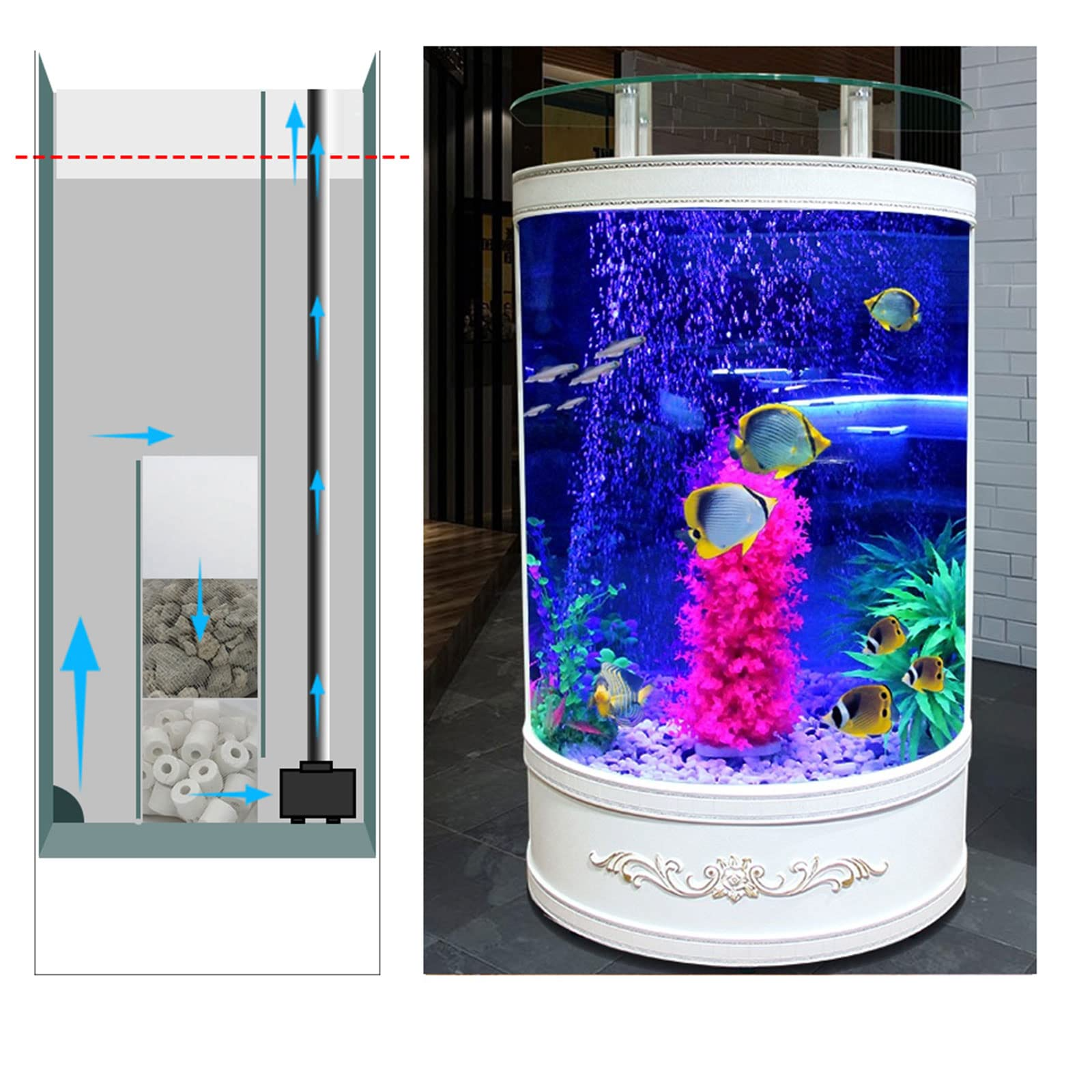 【Pet】Semi-Circular Fish Tank Aquarium Living Room Floor-To-Ceiling Free Water Change Ecological Glass Bar