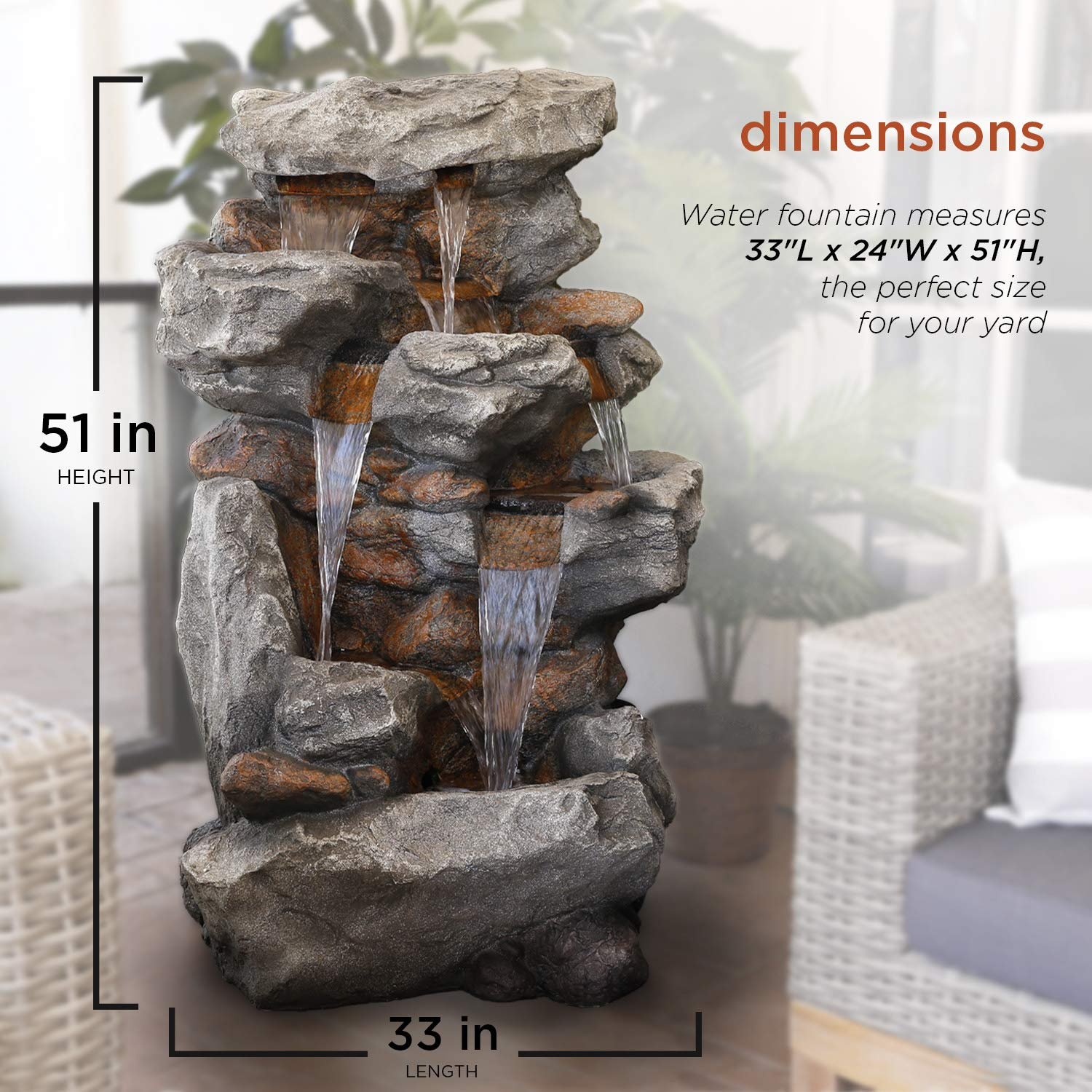 【Décor】Rainforest Rock Tiered LED Lights Floor Fountain, 33
