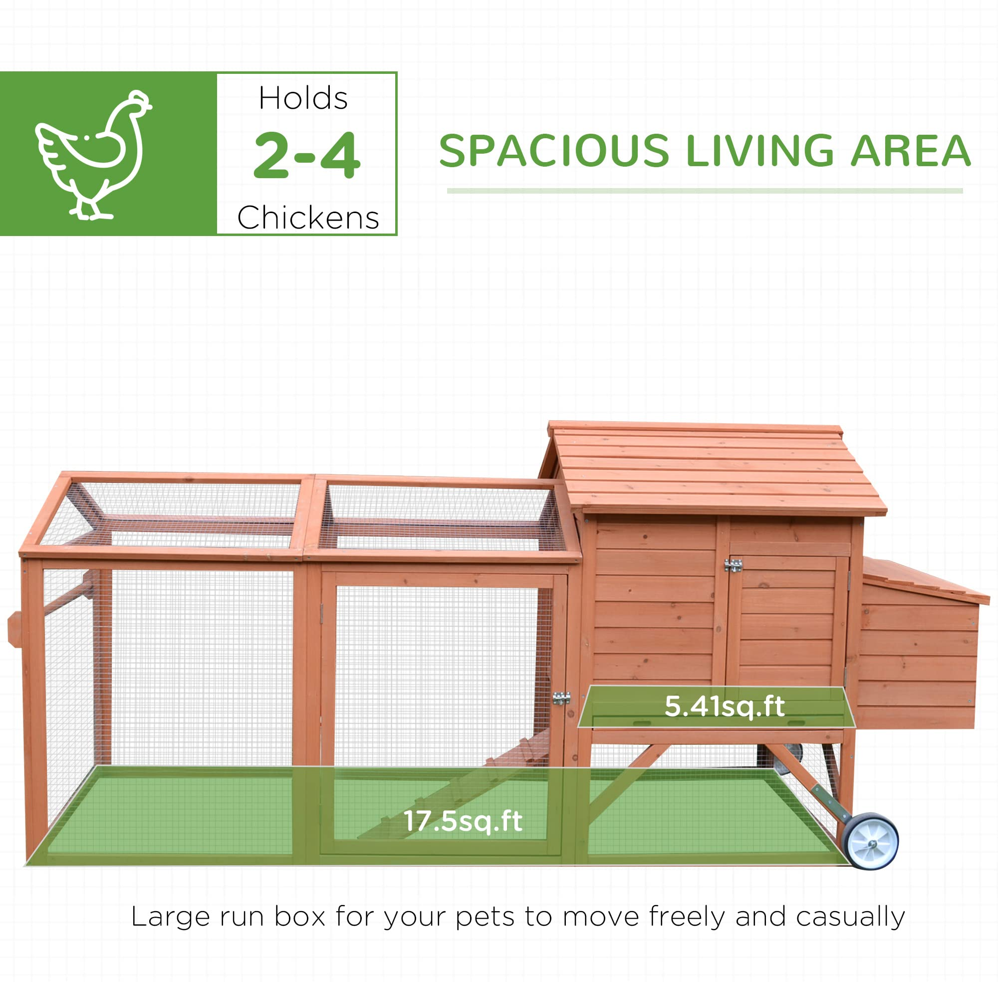 【Home&Garden】96.5 Chicken Coop Wooden Rabbit Hutch Portable Backyard Outdoor Run and Nesting Box Natural