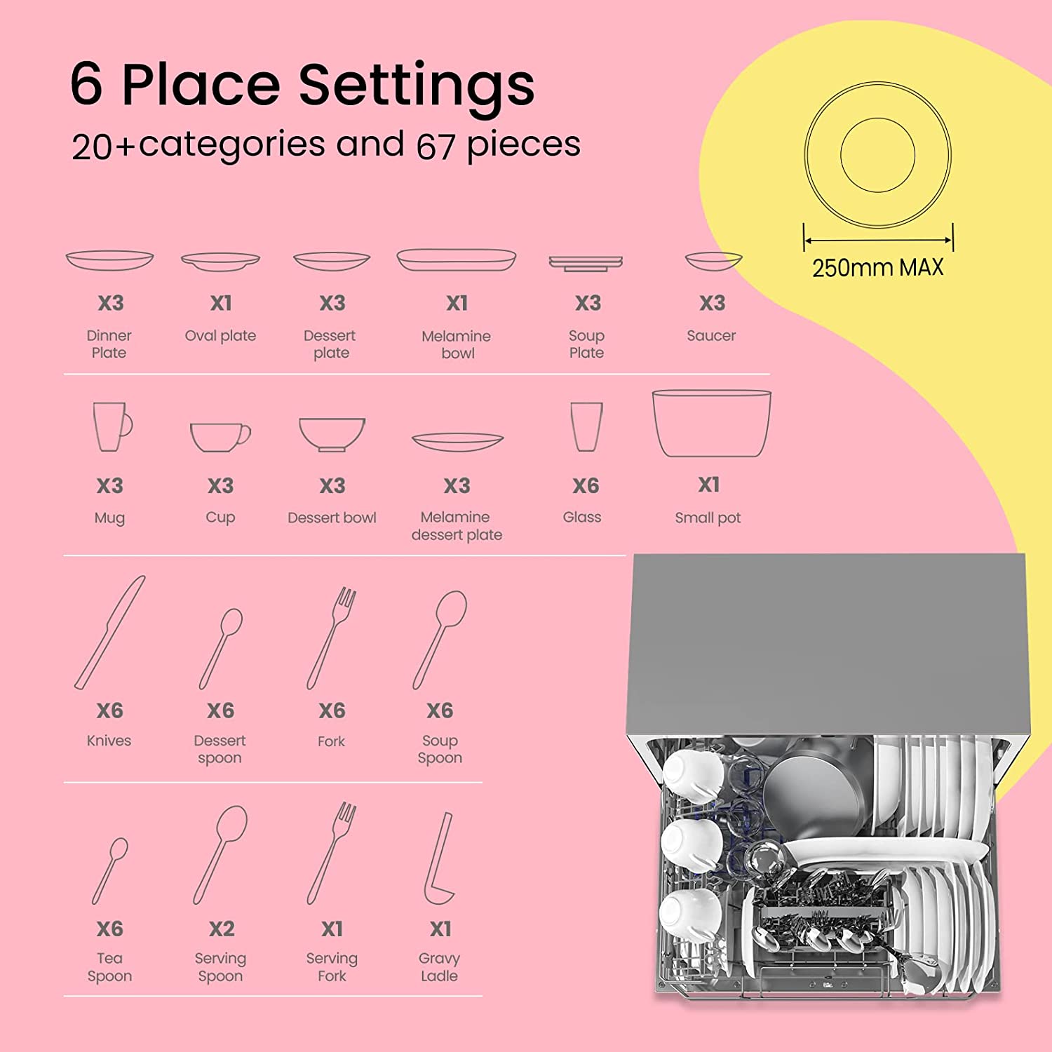 COMFEE' KWH-TD602E-S Freestanding Compact Dishwasher