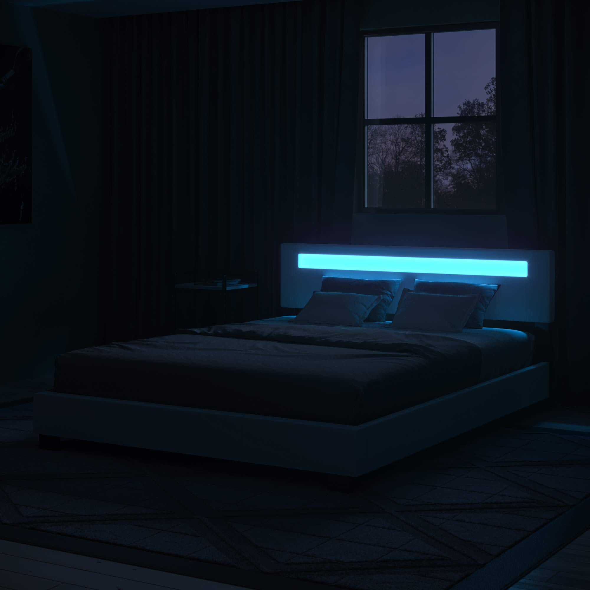 【Furniture】Pezzolla LED Bed Frame King Size - Contemporary Modern Low Profile Platform Bed with 16 Colors LED