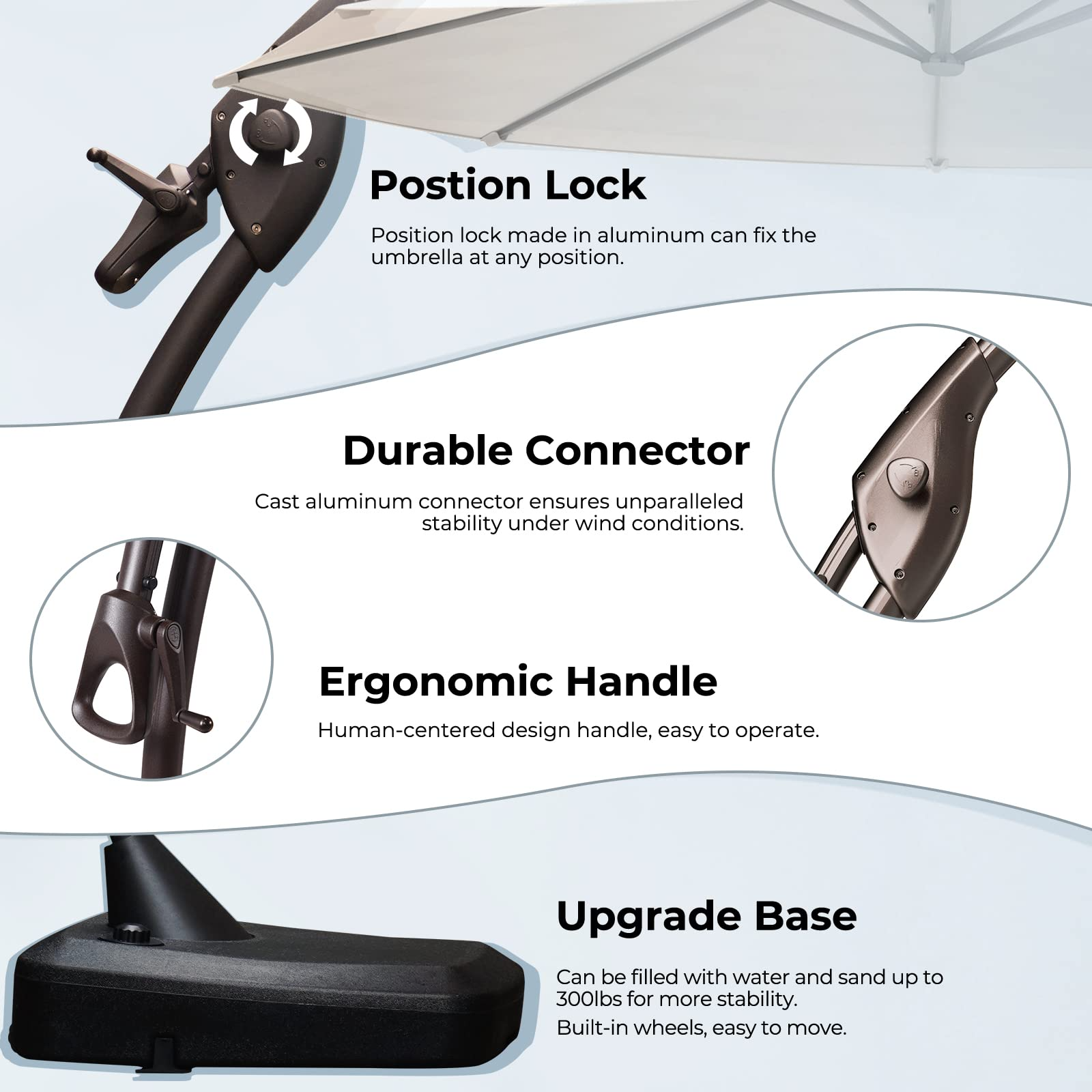 【Home&Garden】12 FT SUNBRELLA Deluxe NAPOLI Curvy Aluminum Offset Umbrella with Base (Canvas Flax)