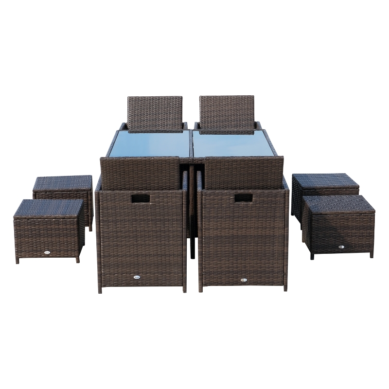 【Home&Garden】9 Pieces Patio Dining Sets Outdoor Space Saving Rattan Chairs with Glass Table