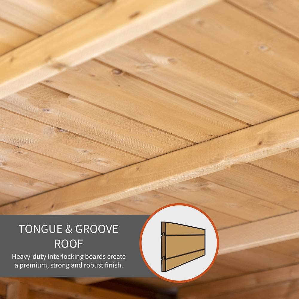 【Home&Garden】12x8 Wooden Garden Summerhouse with Side Shed, Garden Room, Sunroom, Outdoor Storage