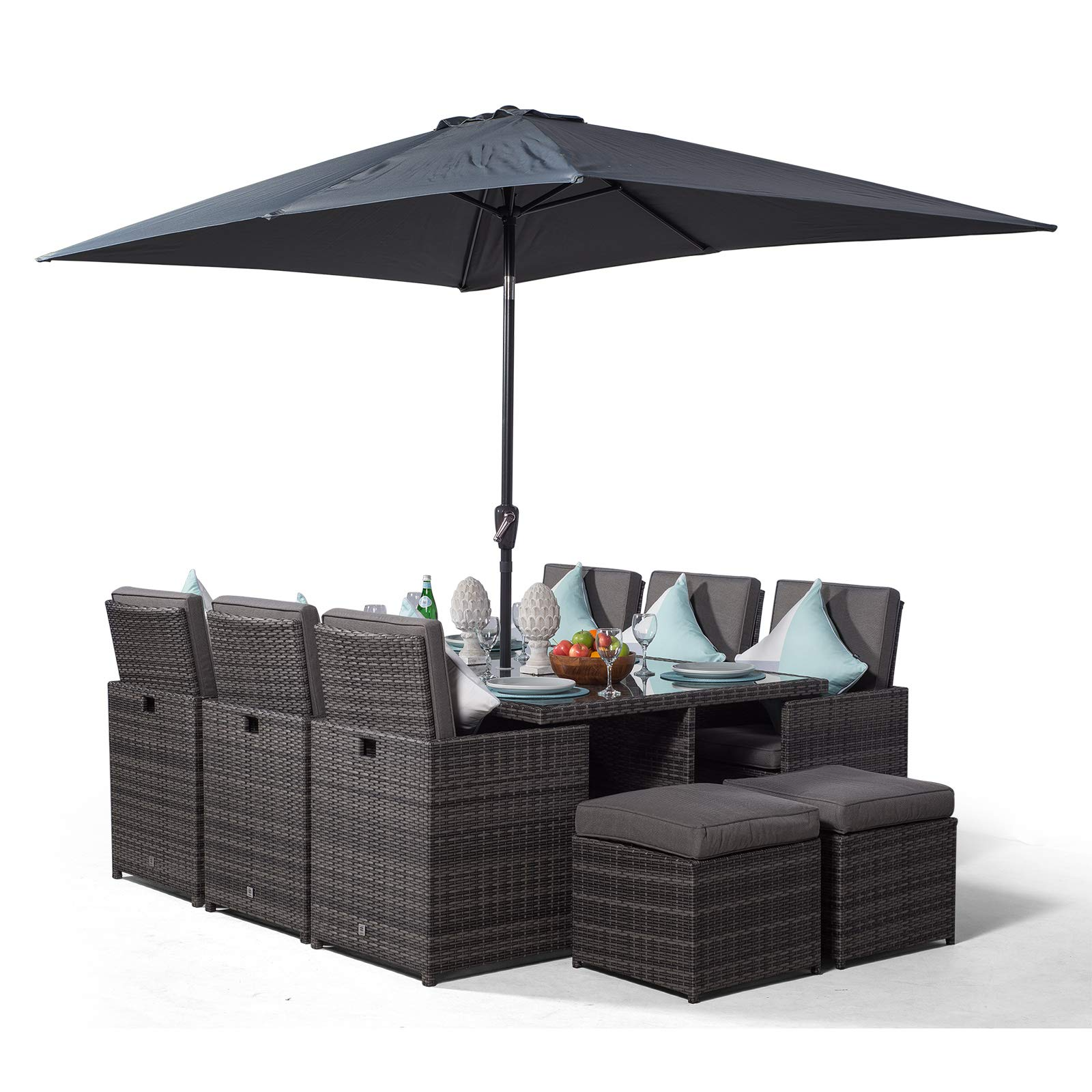 【Home&Garden】Cube Rattan Garden Furniture Set Chairs Sofa Stool Table Patio 6 Seater Set