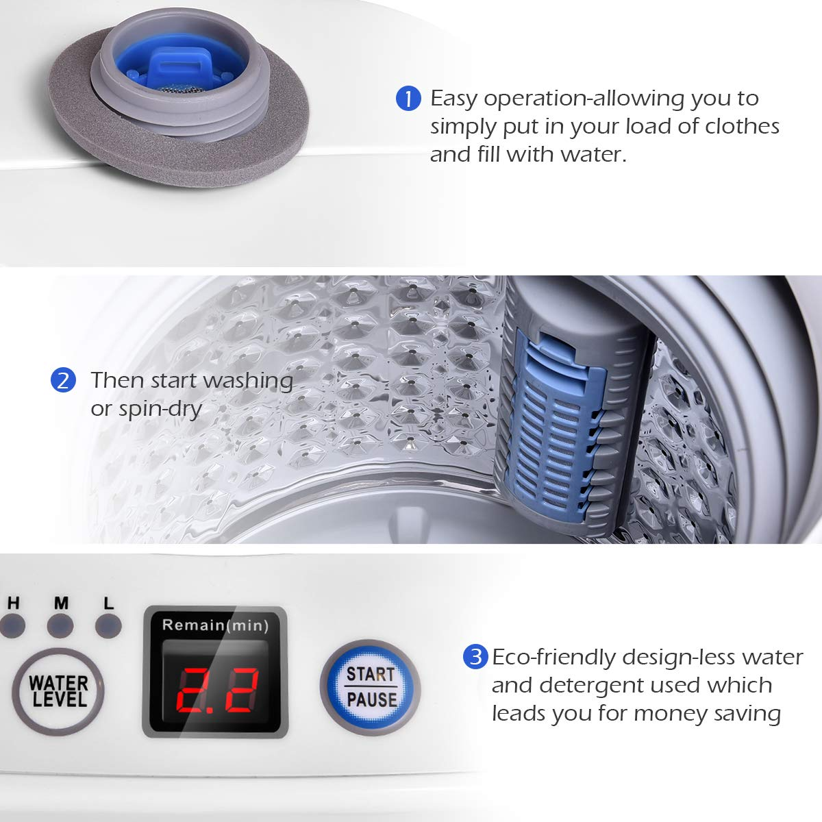 【Appliances】Giantex Portable Washing Machine, Full Automatic Washer & Dryer Combo with Built-in Pump Drain