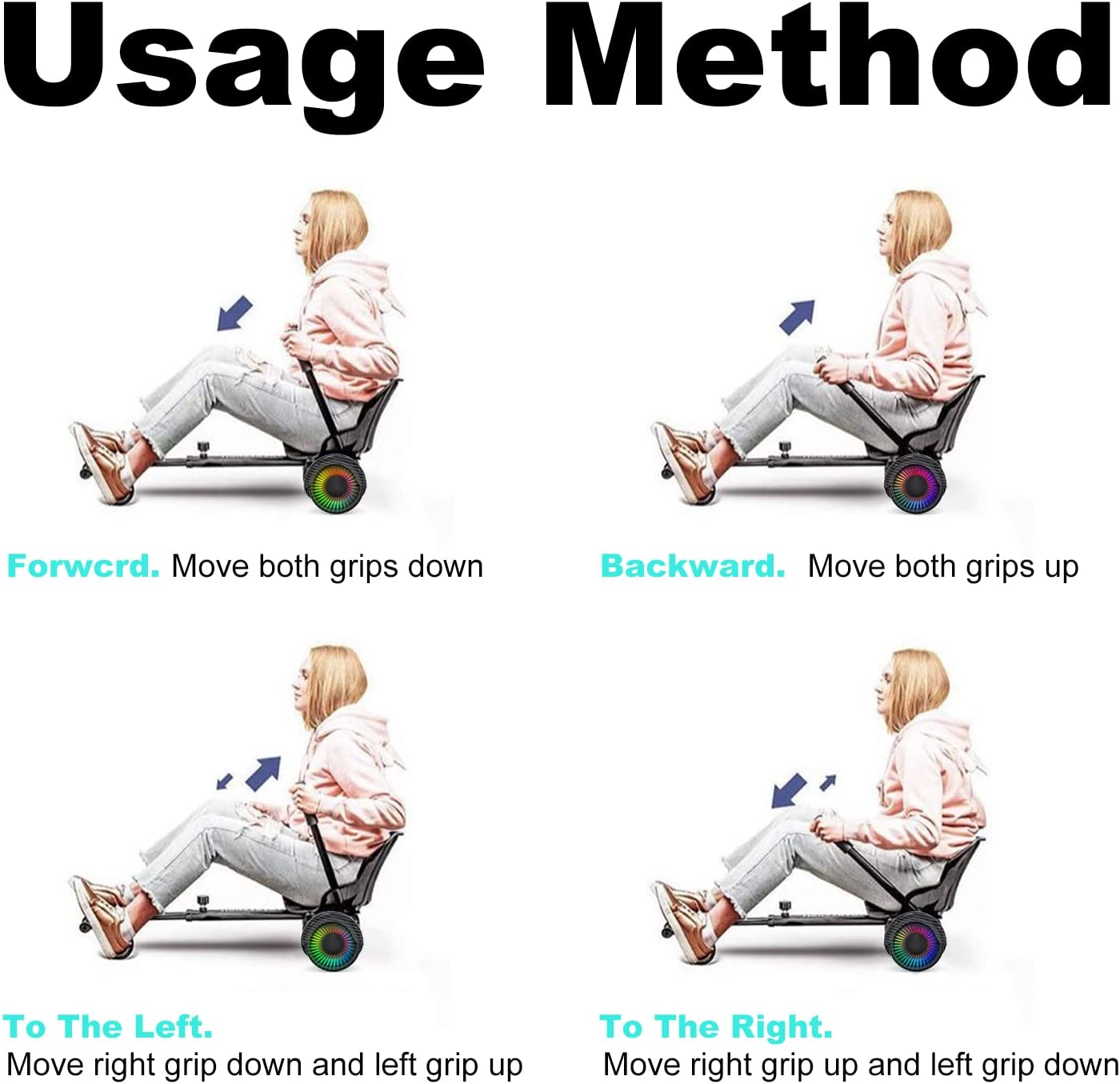 GeekMe hoverboards go kart attachment, Hoverboards with Hoverkart 6.5 inch with Bluetooth Speaker, LED Lights, Gift for Kid, Teenager and Adult