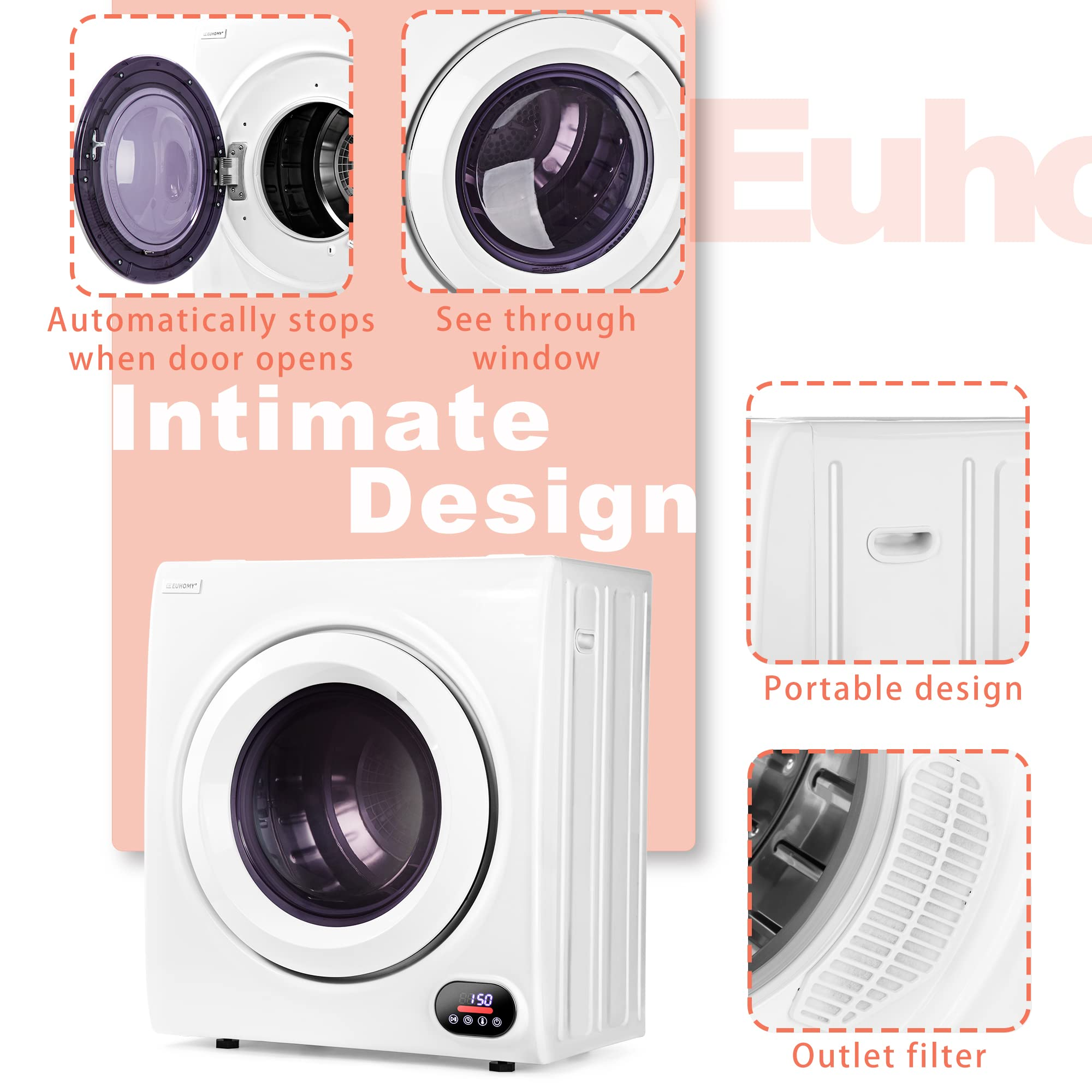 【Appliances】Euhomy Compact Laundry Dryer, 2.65 cu ft Front Load Stainless Steel Clothes Dryers