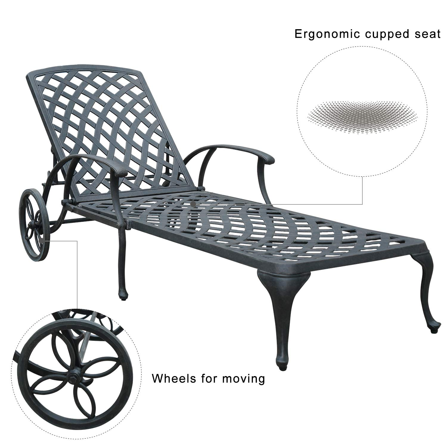 【Home&Garden】Chaise Lounge Outdoor Chair with Cushions, Aluminum Pool Side Sun Lounges with Wheels