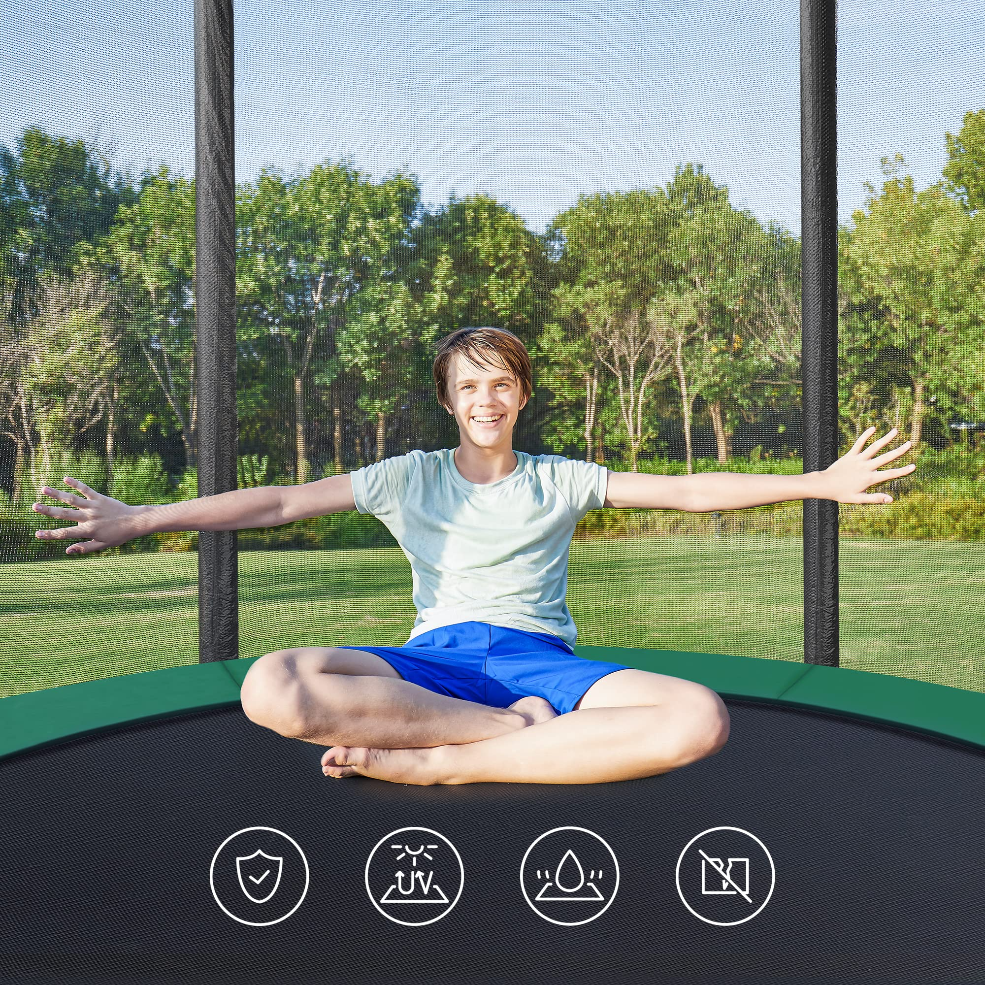 【Baby&Kids】Trampoline, 12 ft Round Trampoline for the Garden with Ladder, Safety Net Enclosure