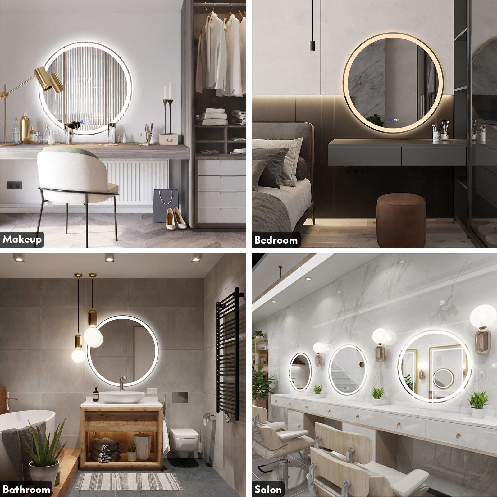 【Home Improvement】Modern & Contemporary Lighted Fog Free Round Bathroom / Vanity Mirror